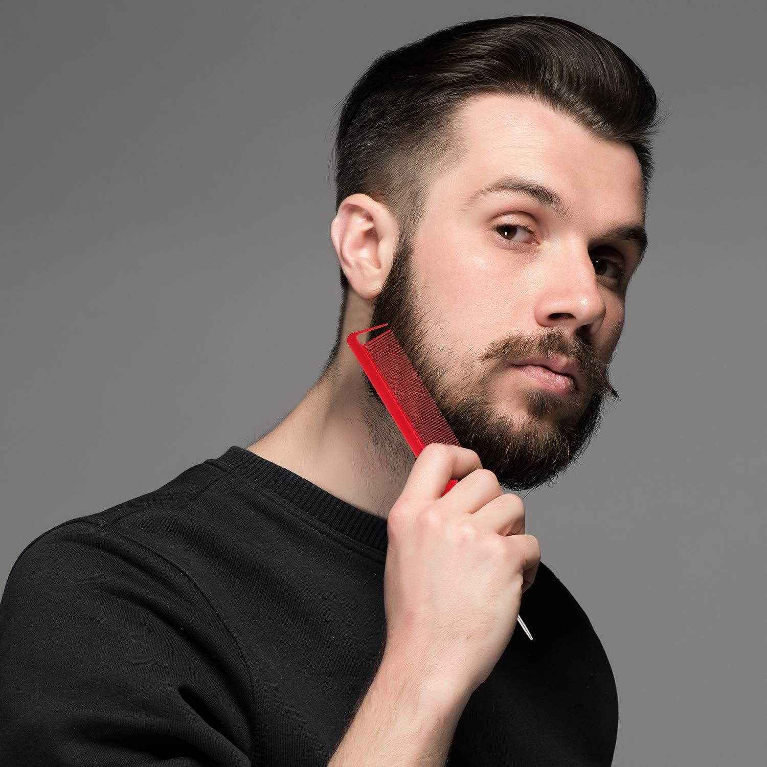 30 Pieces Parting Comb for Braids Hair Rat Tail Comb Steel Pin Rat Tail Carbon Fiber Heat Resistant Teasing Combs with Stainless Steel Pintail (Red) image number 5