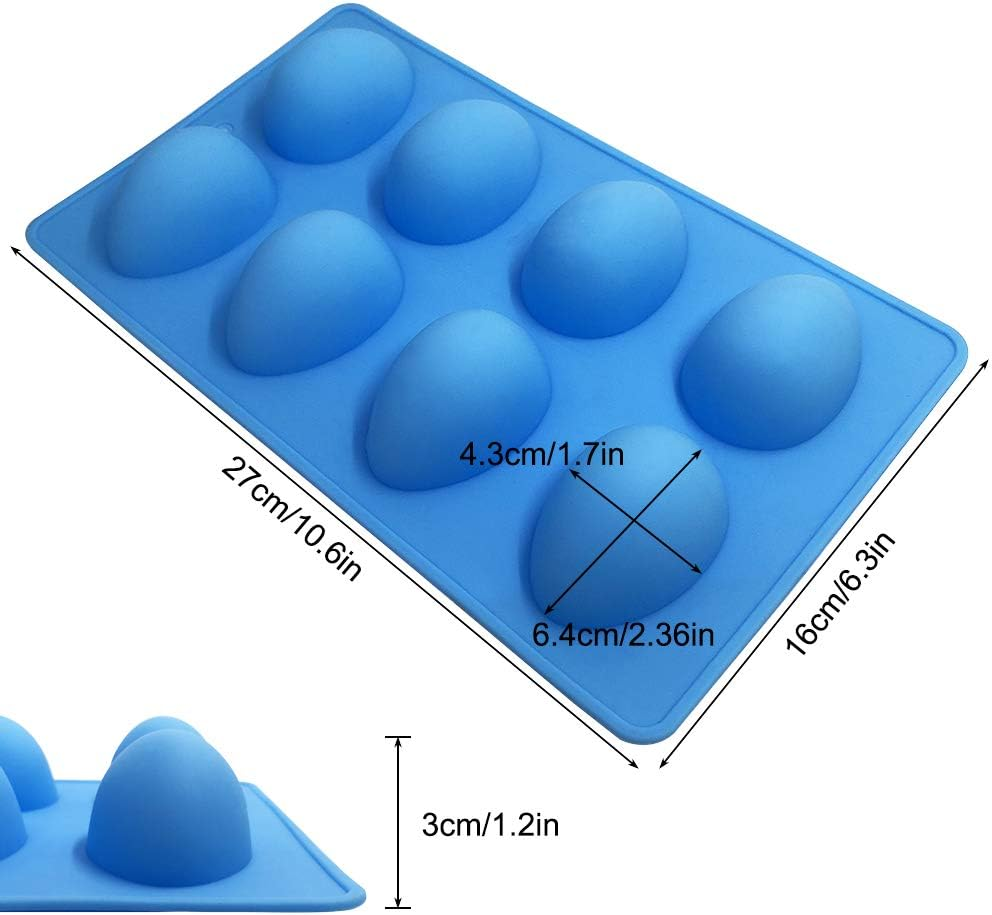 SENHAI 3 Pcs Egg Shape Silicone Molds, 8-Cavity Food-Grade Baking Mold for DIY Cake Decoration,Chocolate, Pastry, Muffin, Bread, Ice Cube, Soap - Pink, Blue, Brown image number 1