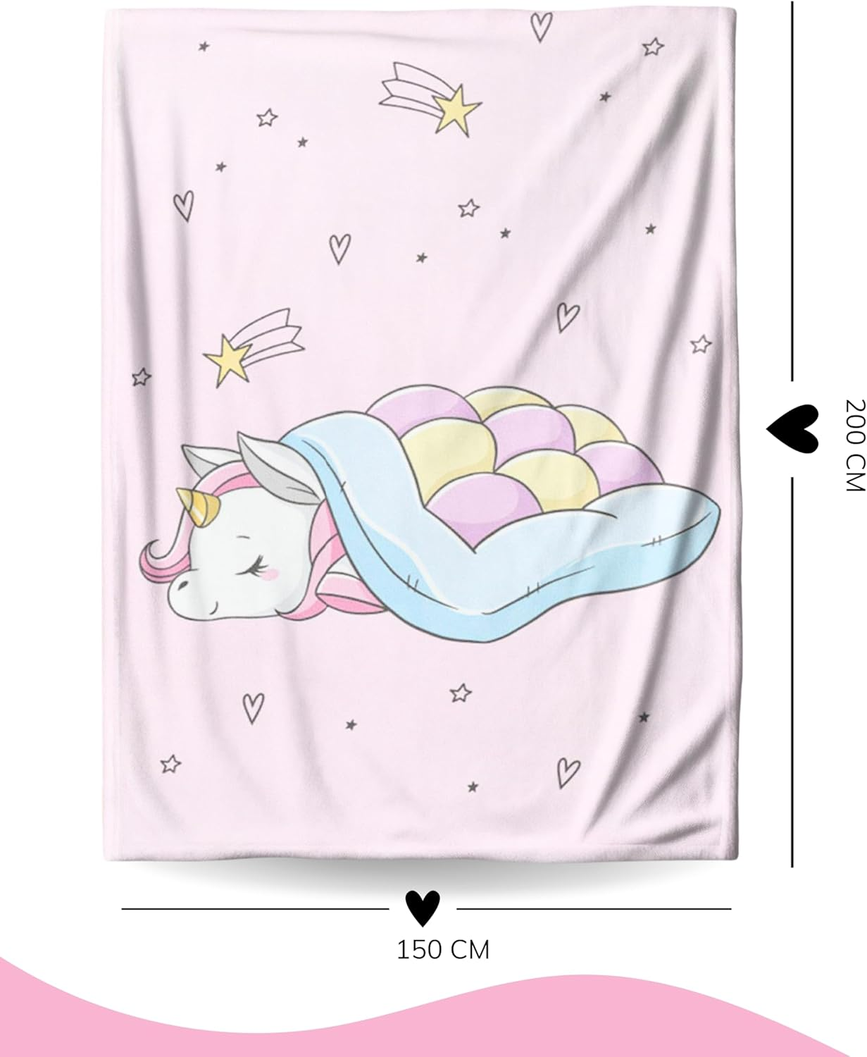 Mtonlinehandel Unicorn Blanket 150 X 200 Cm ☆ Fleece Blanket Fluffy in Pink Unicorn Cuddly Blanket for Children, Girls, Teenagers ☆ Cuddly Blanket Rainbow ☆ Throw Matching Bed Linen image number 2