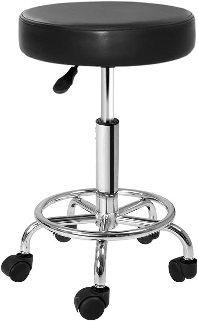 Artiss round PU Salon Stool, Bar Stools Swivel Lounge Drafting Chair Piano Guitar Seat Barber Chairs Outdoor Spa Indoor Home Office Kitchen Furniture, Adjustable Height Hydraulic Lift Black image number 3
