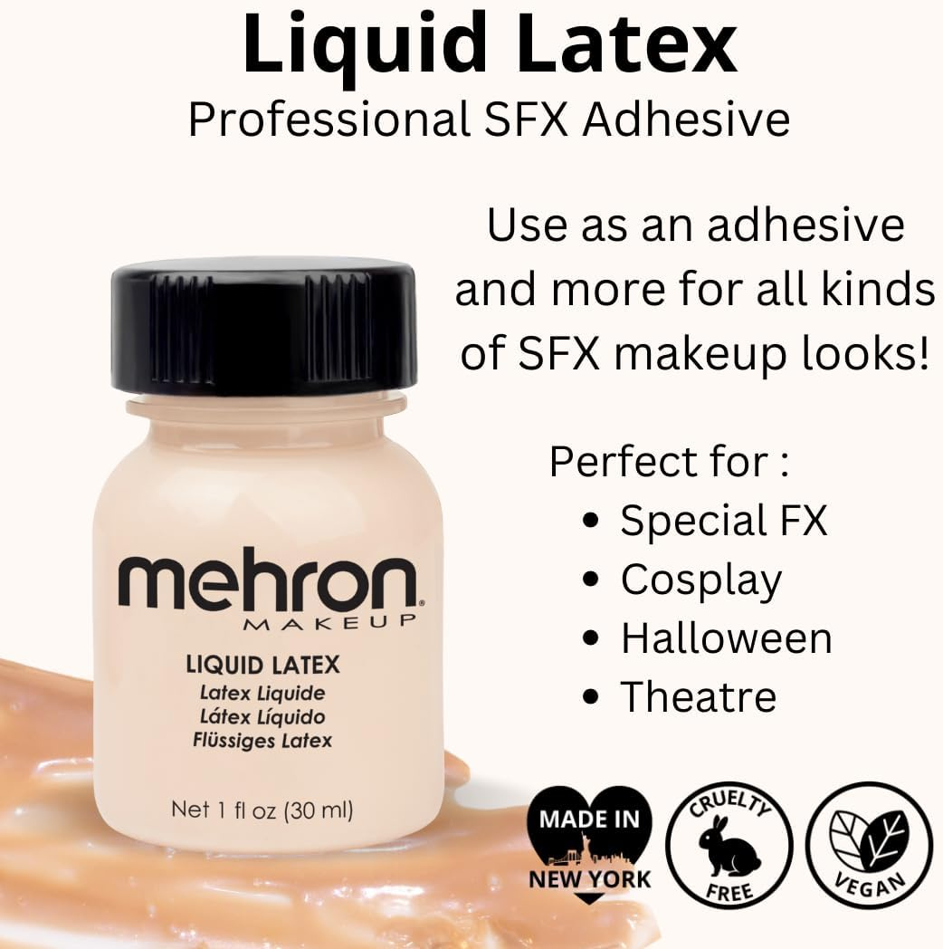 Mehron Makeup Liquid Latex | SFX Makeup | Halloween | Latex Glue for Skin | Prosthetic Glue 1 Fl Oz (30 Ml) (Light Flesh) - 30 G (Pack Of 1), Bright Red image number 5