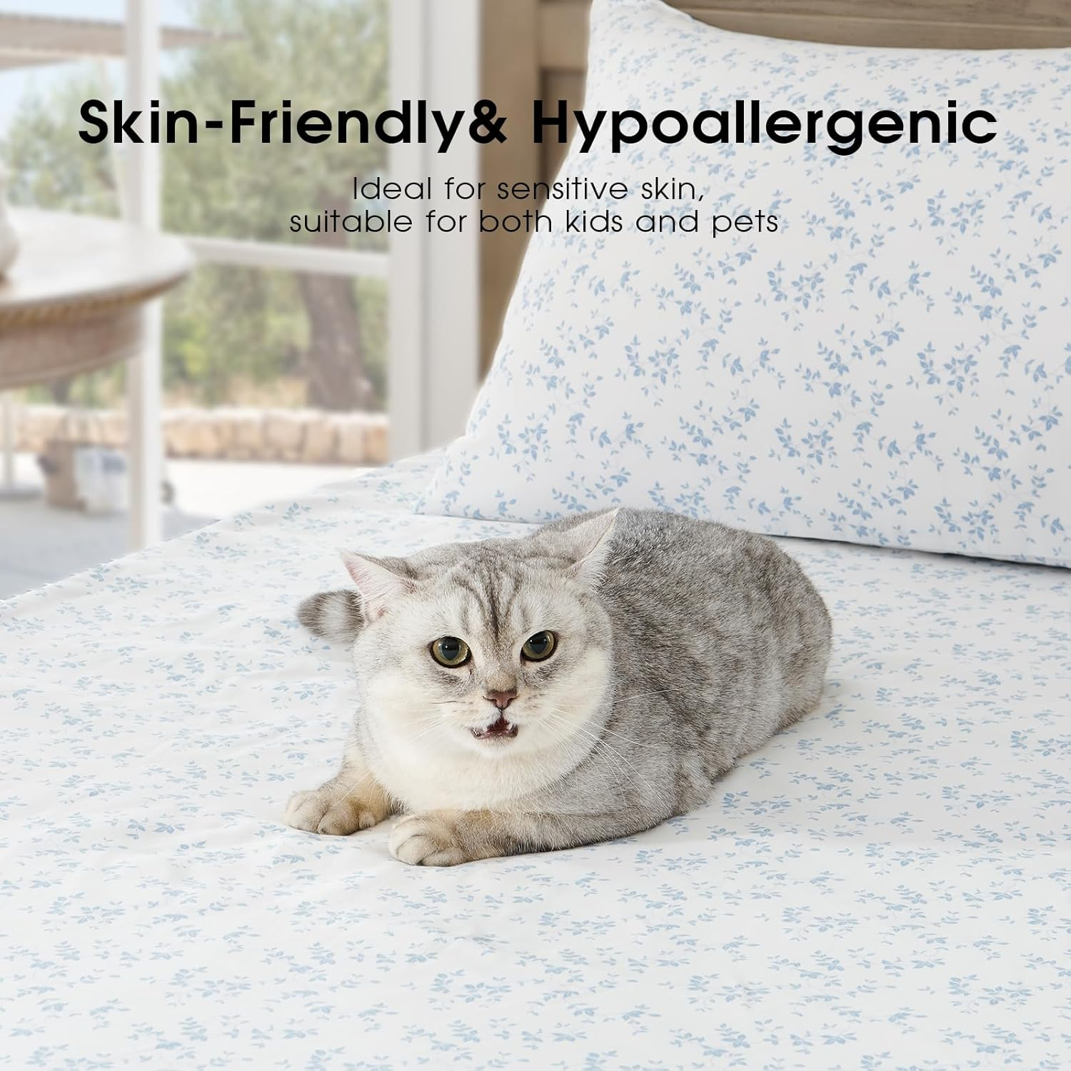 Freshculture Floral Bed Sheets - Ultra Soft Twin Sheets Set - Brushed Microfiber Blue Floral Sheets - Deep Pockets up to 16" - Easy Care - Hotel Luxury 3 Piece Flower Printed Sheets Twin, Lille image number 3