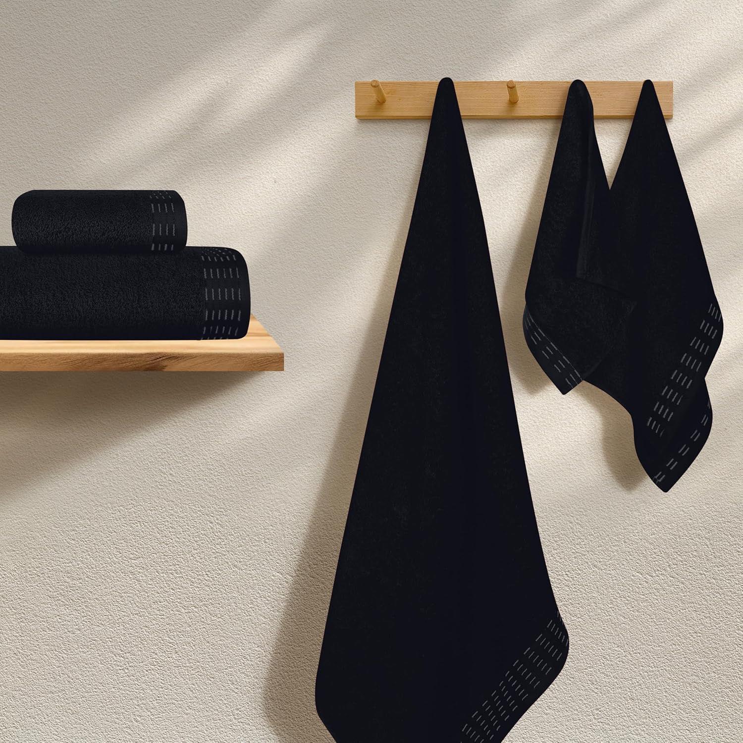 MALLONI HOME Ultra Soft 6 Pack Cotton Towel Set, Contains 2 Bath Towels 28X55 Inch, 2 Hand Towels 16X24 Inch & 2 Wash Coths 12X12 Inch, Ideal Everyday Use, Compact & Lightweight - Black