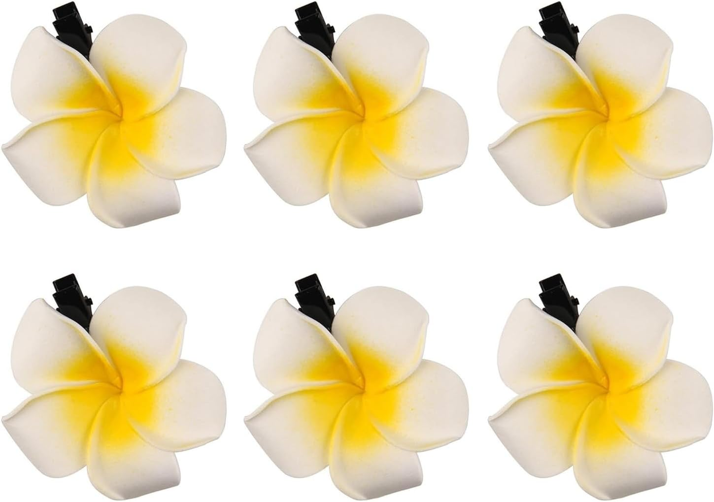 Pack of 6 Yellow Hawaii Plumeria Hair Clips Boho Foam Flower Alligator Hair Pin Hibiscus Hair Clip for Beach Party Wedding Cosplay Handmade Accessories