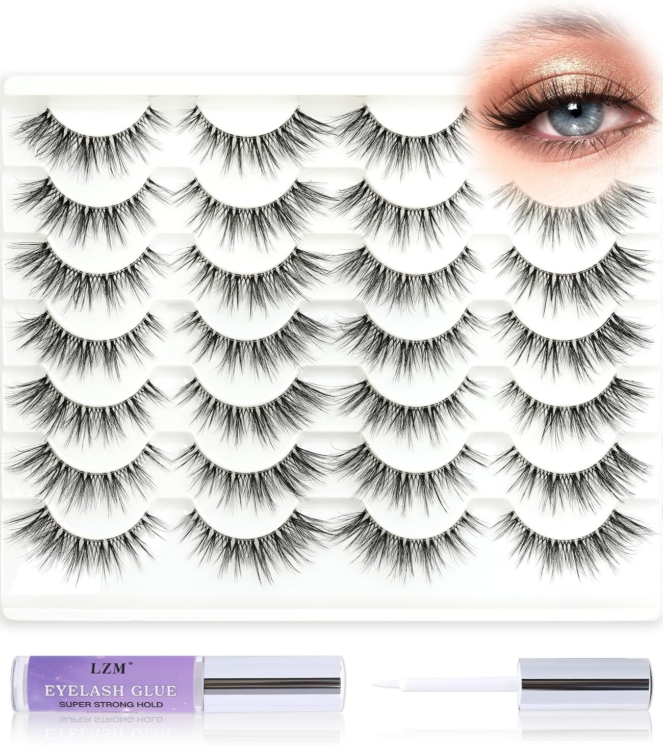 LZM False Eyelashes Strips Lashes 14Mm Fluffy Wispy Natural Look Clear Band 14 Pairs False Eyelashes 3D Full Dramatic Strip Fake Lashes (Dramatic) image number 5