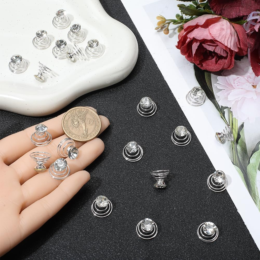 SOFPLATE Pack of 60 Rhinestone Hair Pins with Diamonds Spiral Shape Feather Artificial Glitter Sparkling Gemstone Hair Pin for Wedding Bridal Prom Christmas Party Guest Gift Fra image number 5