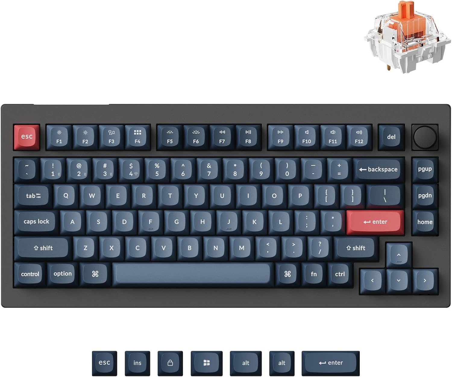 Keychron V1 Max 75% Wireless Mechanical Keyboard, 2.4Ghz/Bluetooth 5.1/Wired QMK Programmable RGB Backlit, Hot-Swappable with K Pro Silent Red Switch Compatible with Mac Windows Linux image number 2