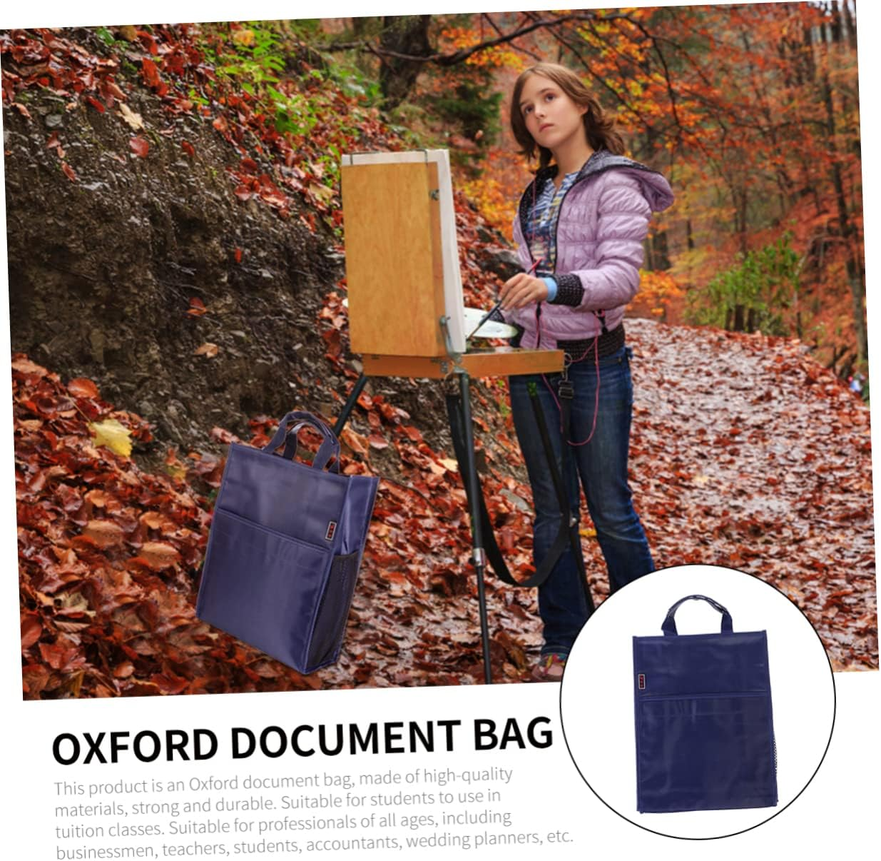 Happyyami Oxford Document Bag Students Bag for School Handheld File Organizer Pouch Three Layers for Tutorial Use image number 3