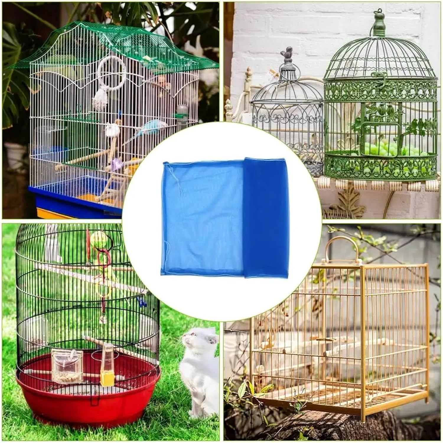 Zqnaznfdelarge Bird Cage Cover, Bird Cage Mesh Net Cover 2Pcs Adjustable Elastic Nylon Mesh Birdcage Cover with Drawstring Birdseed Parrot Cage(Blue) image number 2