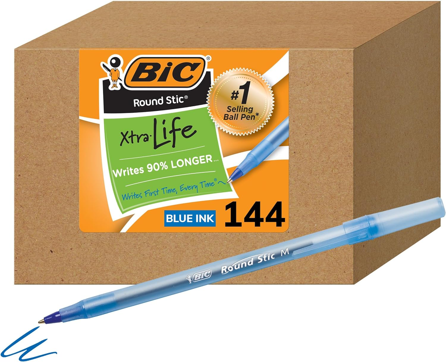 BIC round Stic Xtra Life Ball Point Stick Pen, Medium Point, 1.0 Mm Blue Ink, 144-Count image number 4