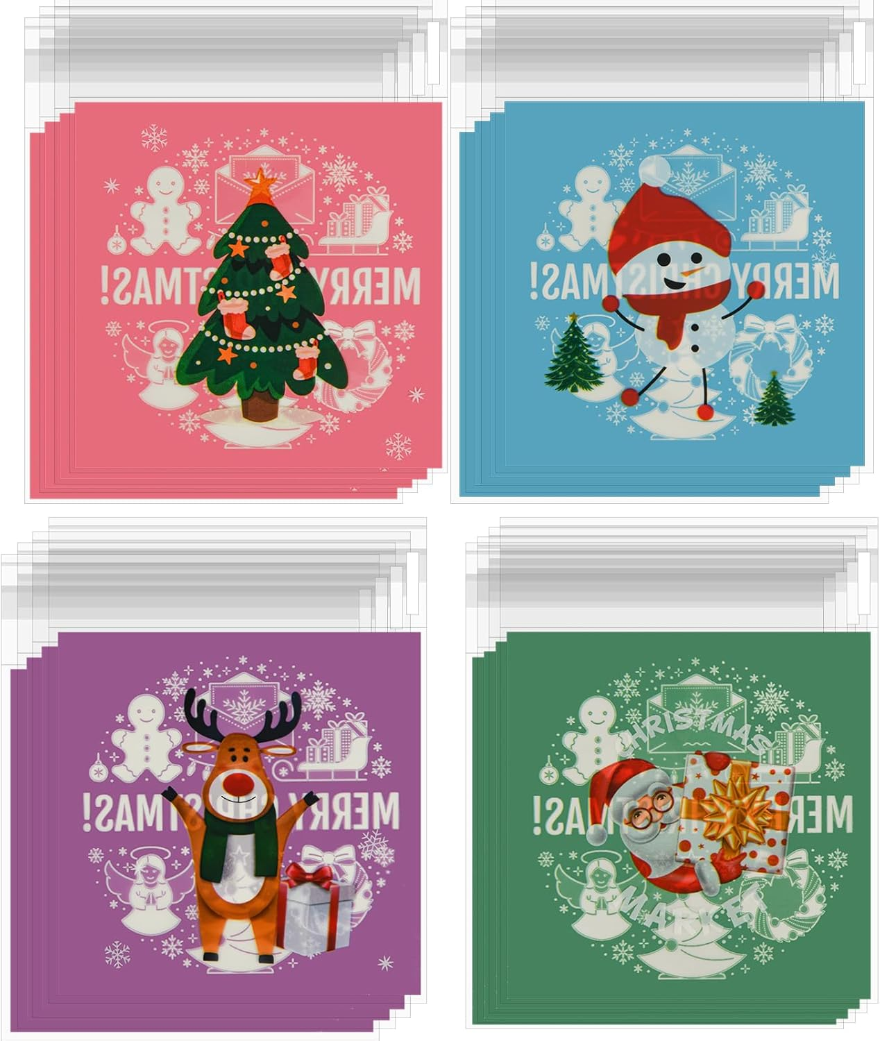 Christmas Cookie Bags,200 Pcs Self Sealing Cellophane Pouch,4X4 Inches Clear Resealable Individual Cookie Bags,Christmas Plastic Packaging Candy, Snacks and Gifts. image number 2