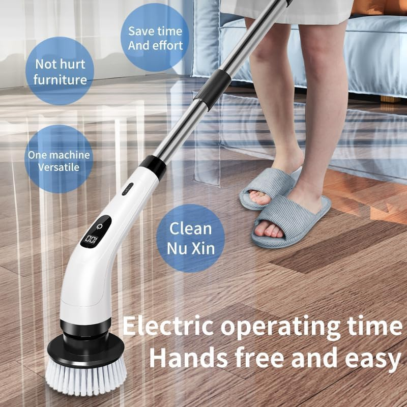 Electric Spin Scrubber Cordless - Lightweight Bathroom Cleaning Brush Scrubber with 6 Replaceable Brush Heads, Power Scrubber with 3 Speeds Tub and LED Display, 4000Mah (Classic White) - Classic White image number 4