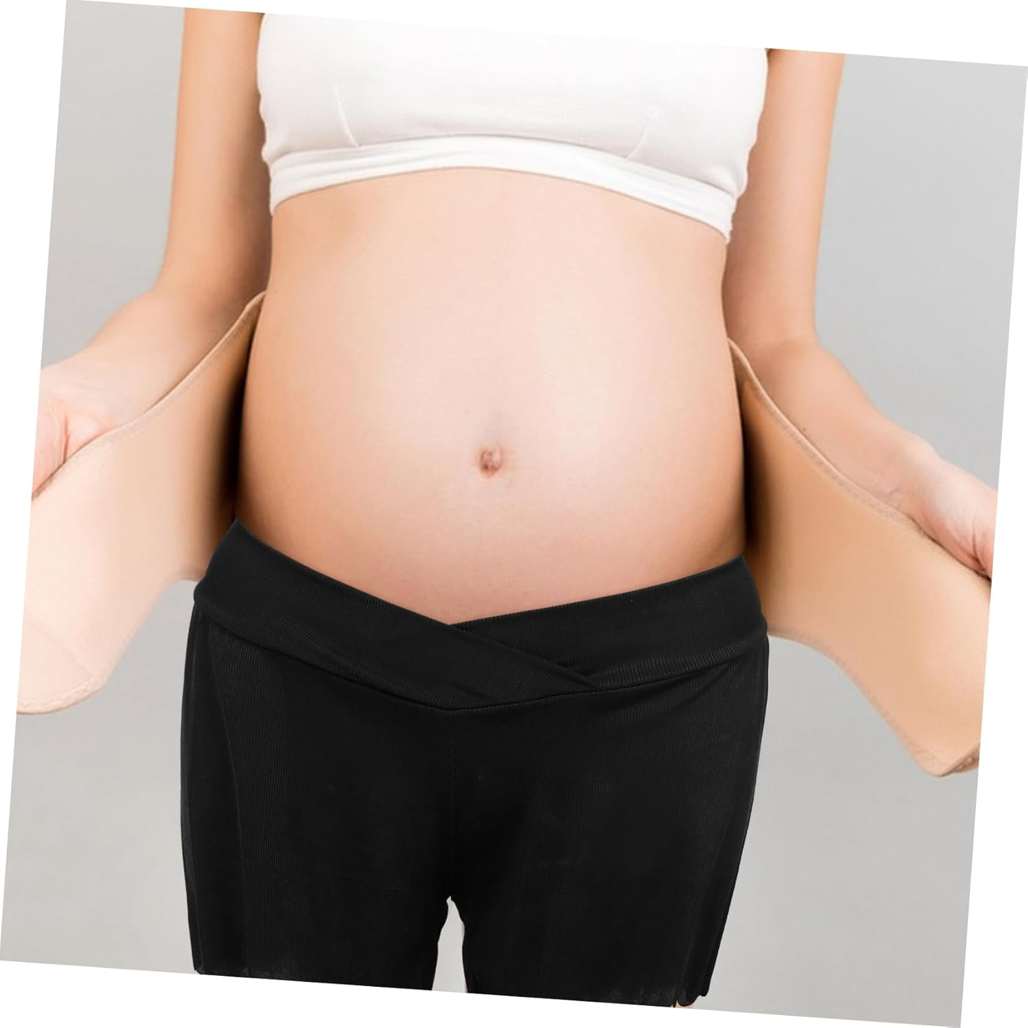 FOMIYES Loose Maternity Shorts over Belly Postpartum Shorts for Women Stretchy plus Pregnancy Pants Comfortable High Waist Support for Home and Outdoor Use Black image number 5