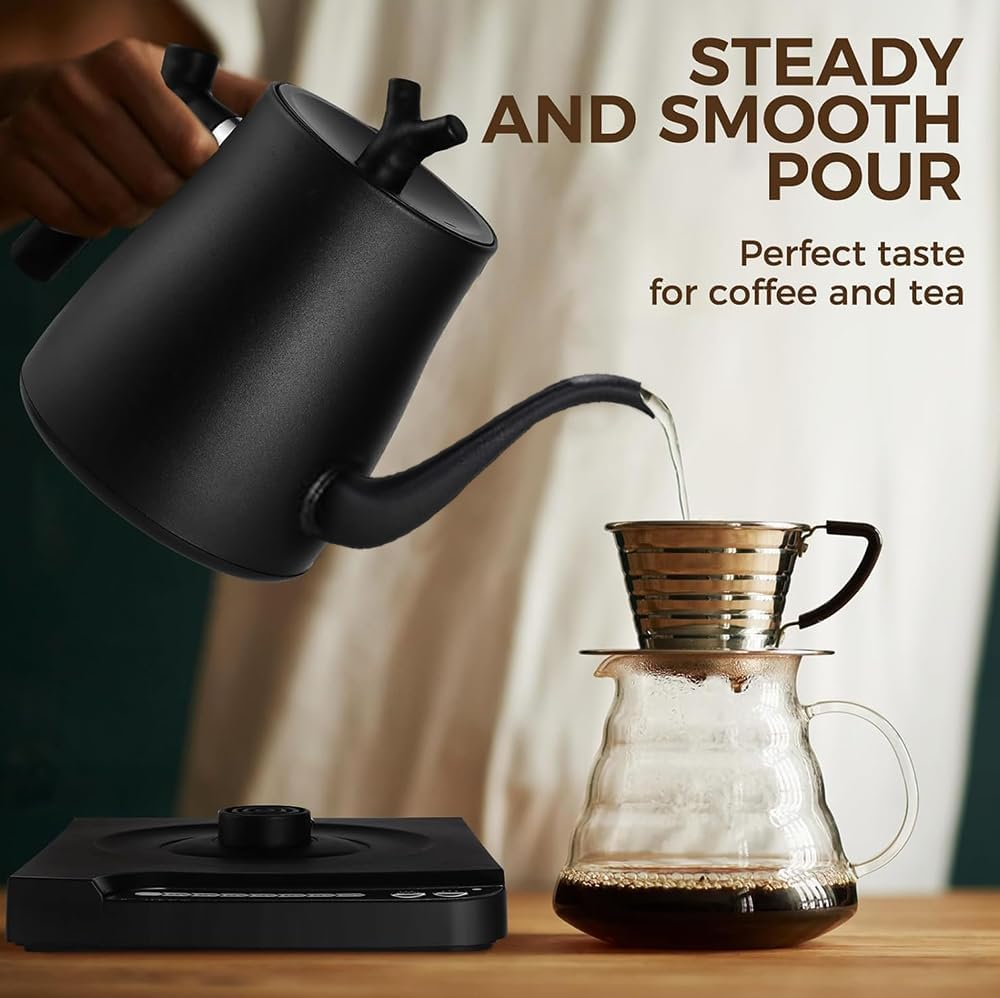 Electric Kettle, 1000Ml Electric Gooseneck Kettle, Smart Electrickettle Hand Brew Coffee Pot with 7 Temperature Control Presets, Stainless Steel Long Mouth Kettle, Auto Shut Off,1000W Quick Heating image number 4