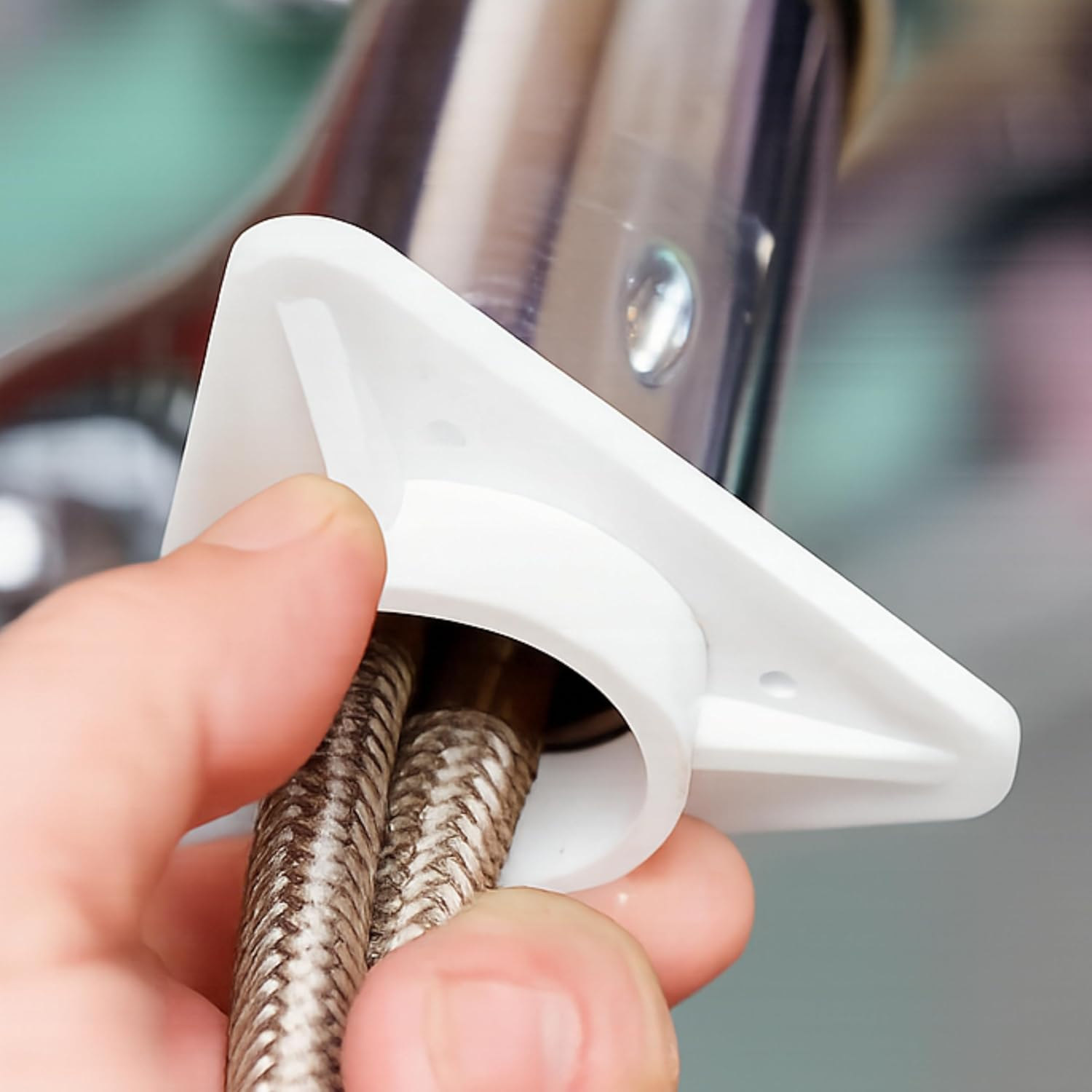 Sink Reinforcement, 1 Piece, in White, Made of ABS, Standard Size with Diameter 36.5 Mm Inner Bore, Tap Stabiliser for Thin-Walled Stainless Steel Sinks, Sink Fitting Stabilisation against Swinging image number 5