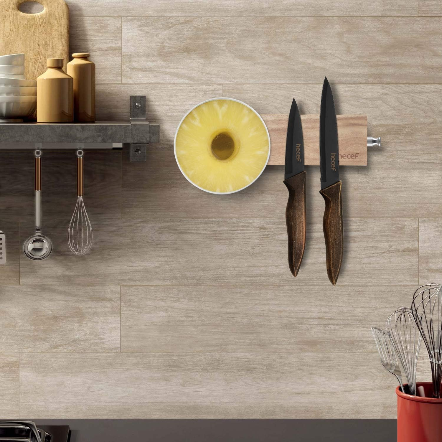 Hecef 15CM Magnetic Knife Holder,Acacia Wooden Knife Strip image number 3