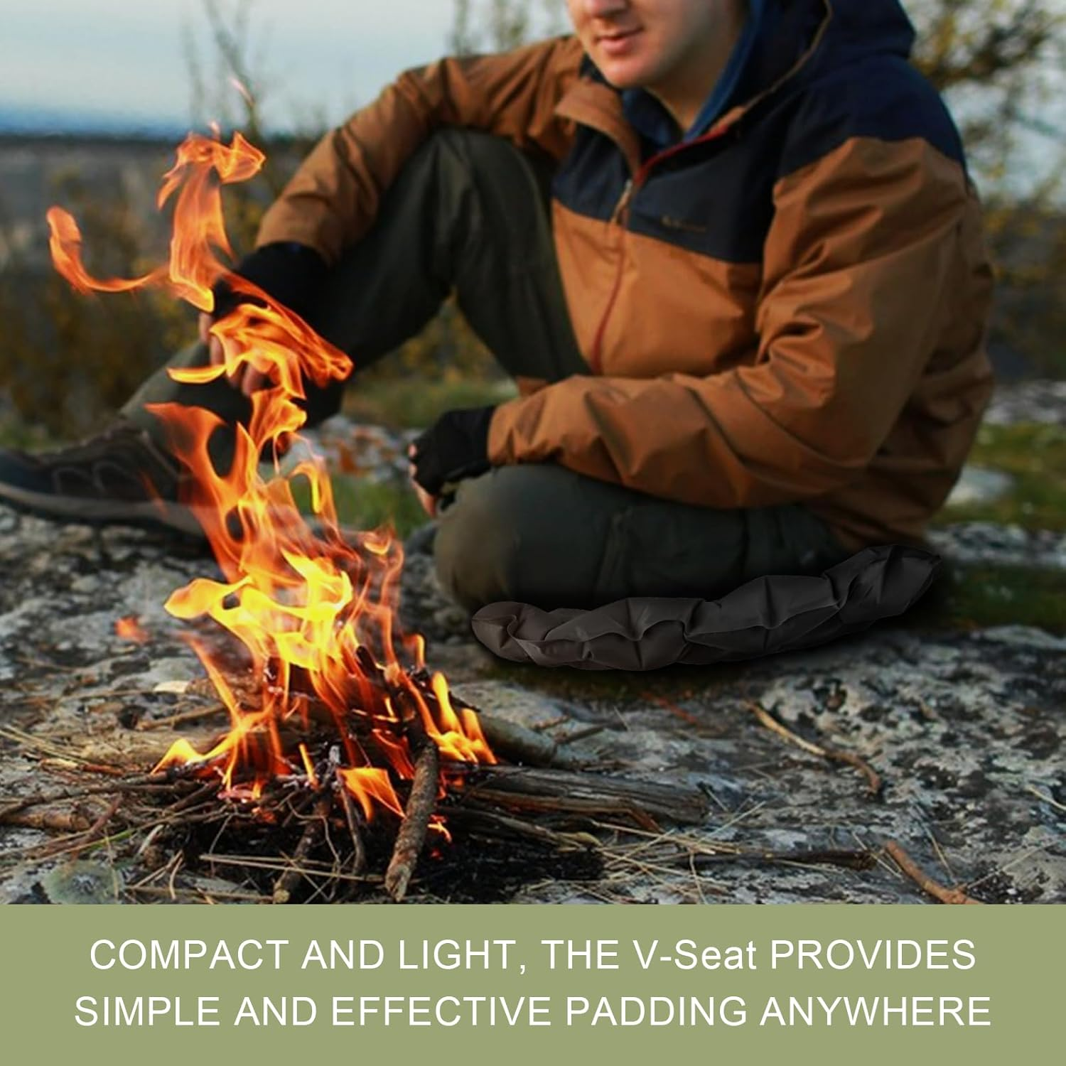 UOEPOWA Inflatable Seat Cushion with Carry Bag, Foldable Travel Cushion for Outdoor, Portable Lightweight Air Sitting Pad for Camping/Office/Wheelchair, Waterproof Stadium Bleacher Mat (Black) - Green image number 7