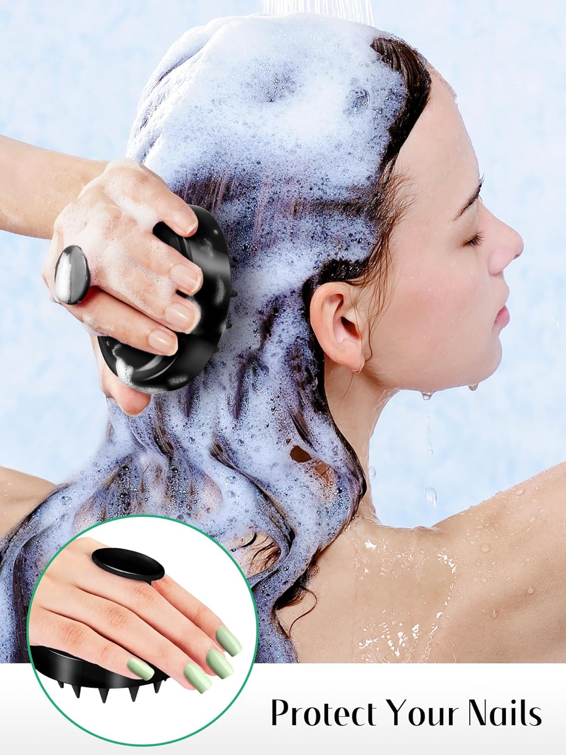 HEETA 2 Pack Hair Scalp Massager Shampoo Brush for Hair Growth, Hair Scalp Scrubber with Soft Silicone, Wet and Dry Hair Detangler (Whole Black & Whole Black) image number 4