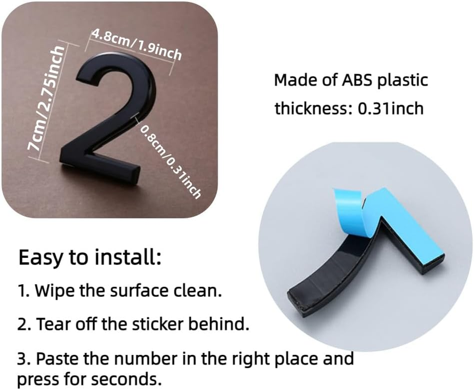3 Inch Mailbox Numbers Adhesive 3D Number Sticker for Outdoor Indoor Apartment Office Hotel Home Door Plate Address Mail Box Number (Silver-3) - Black-2 image number 5