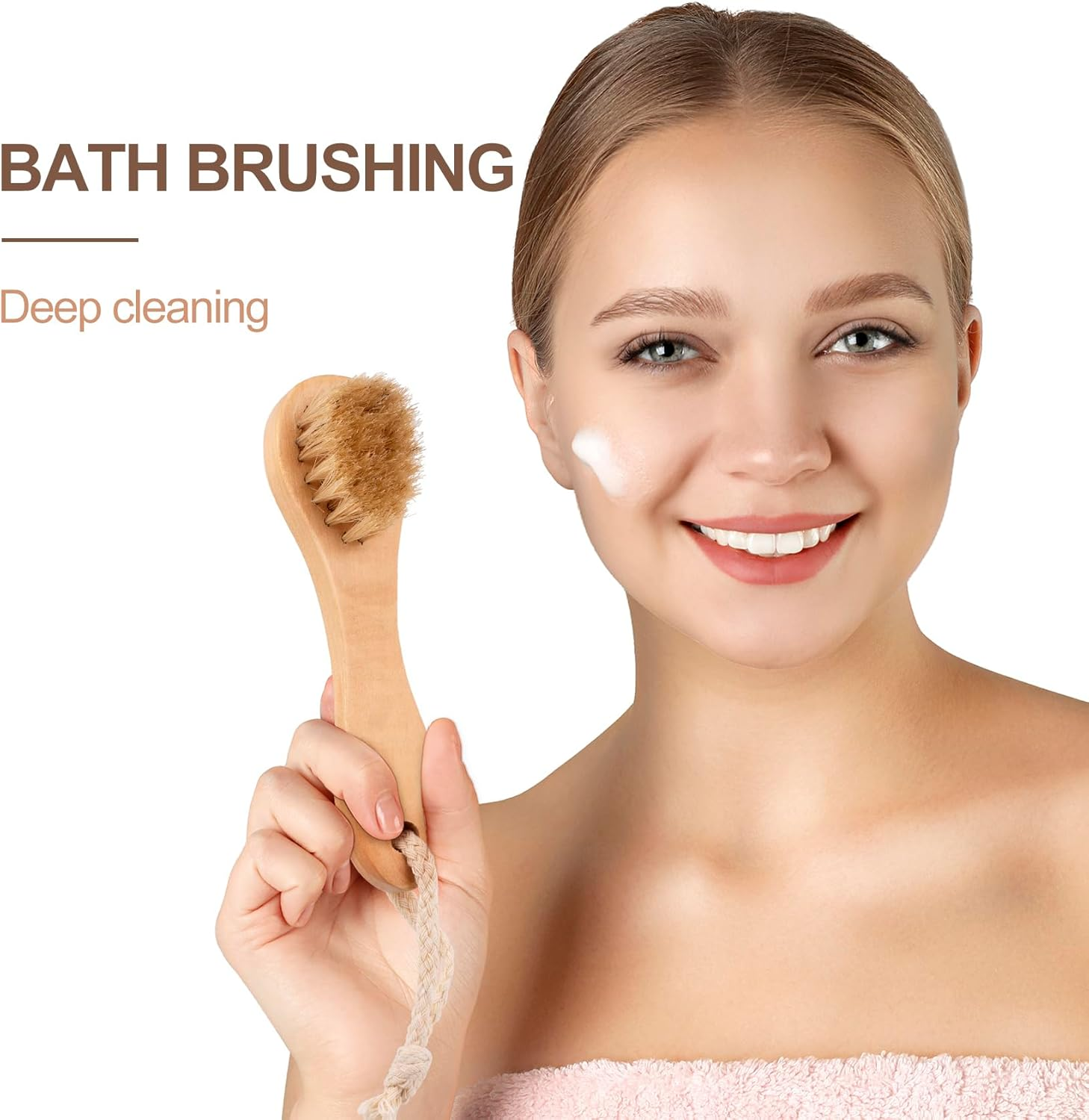 HINZIC 4 Pack Manual Facial Cleansing Brush for Men, Firm Bristle Face Scrubber with Wood Handle, Skin Friendly Waterproof Exfoliator Cleanser for Makeup Residues Removal Deep Cleansing image number 3