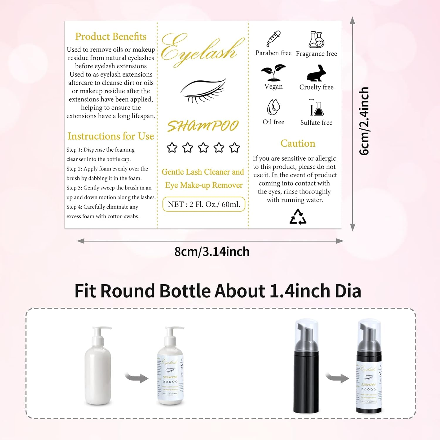 50 Pcs Lash Shampoo Bottle Brushes Set, Empty Lash Shampoo Bottles, Lash Shampoo Label Stickers, Mascara Wands and Tubes Eyelash Brush, Lash Cleansing Brushes, Bag for Lash Extensions Aftercare(Black) - 100-Pink image number 4