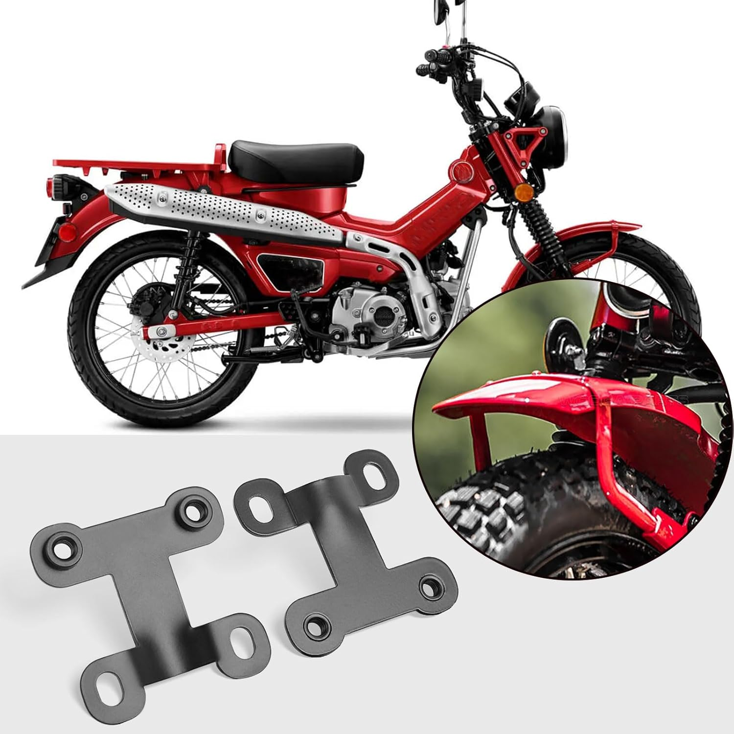 WOOGA Steel Adjustable Front Fender Mudguard Lift Riser 4CM Bracket Kit for Ho&Nda Hunter Cub CT125 Accessories,For Trail 125 Front Mudguards Lift Rising Bracket image number 1
