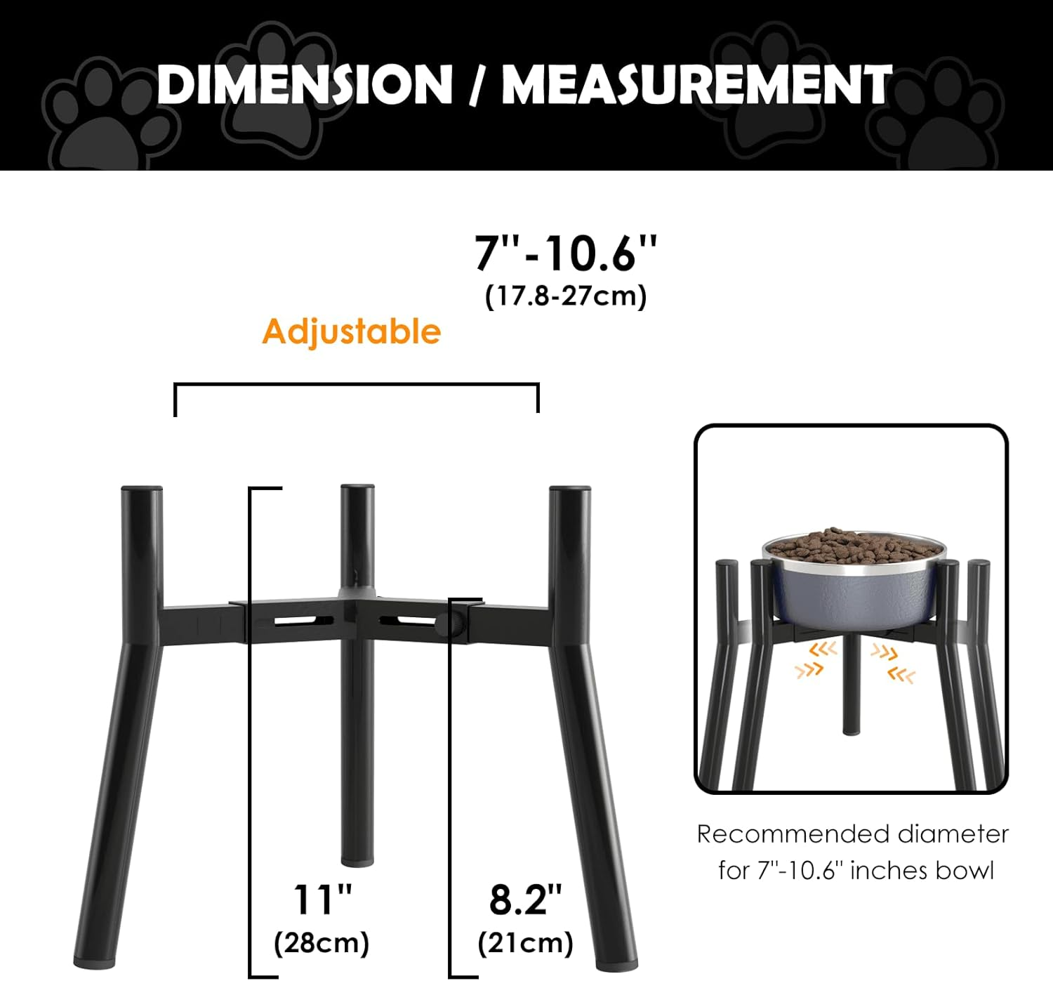 SHAINFUN Dog Bowl Stand for Large Dogs, Adjustable Width Tall Elevated Dog Bowls for 7-10.6" Bowls, Dog Food Water Stand Feeder, Metal Single Raised Dog Bowl Holder,11" Tall(Bowl Not Included)