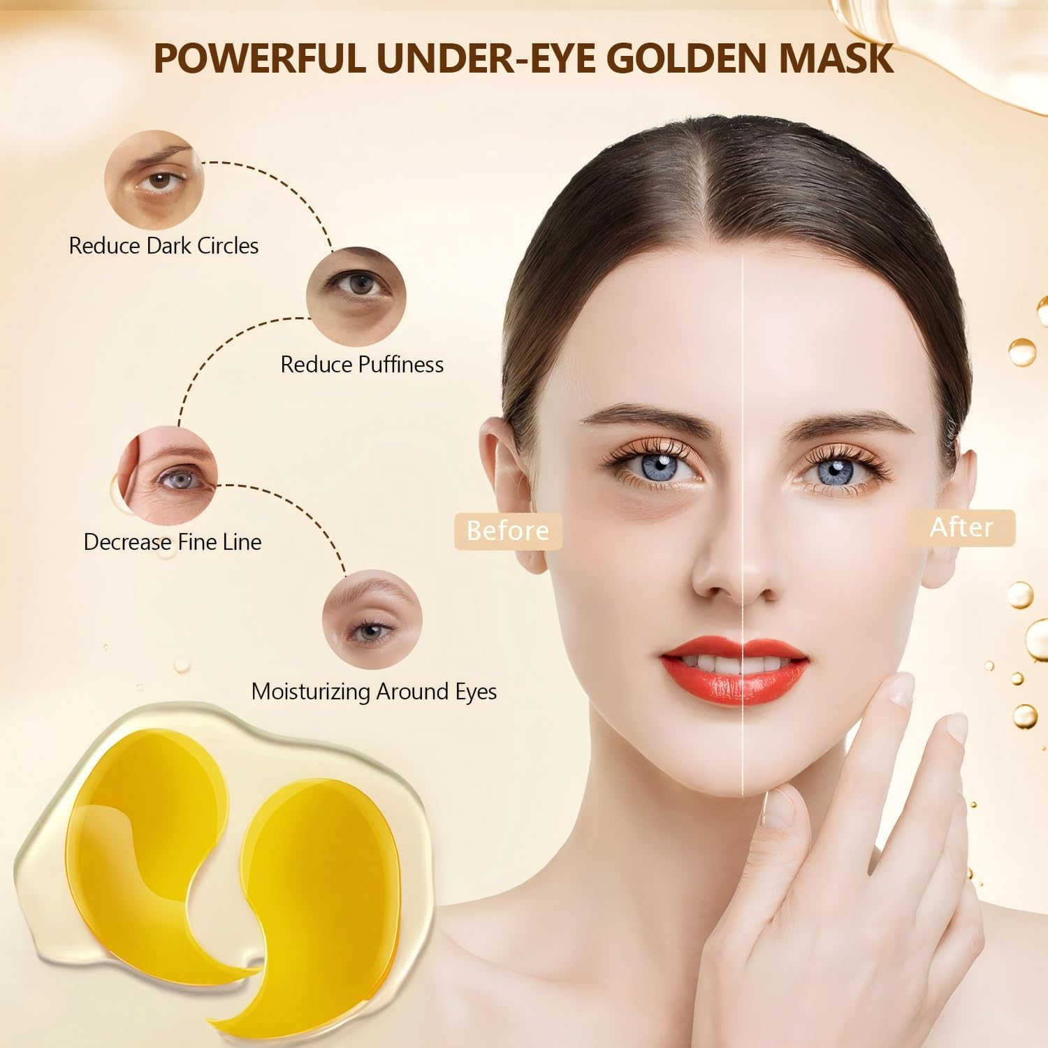 60Pieces/30 Pairs under Eye Patches, Collagen 24K GOLD under Eye Masks, for Puffy Eyes, Dark Circles,Bags and Wrinkles, for Elasticity, Revitalises and Refreshes Your Skin (Gold)