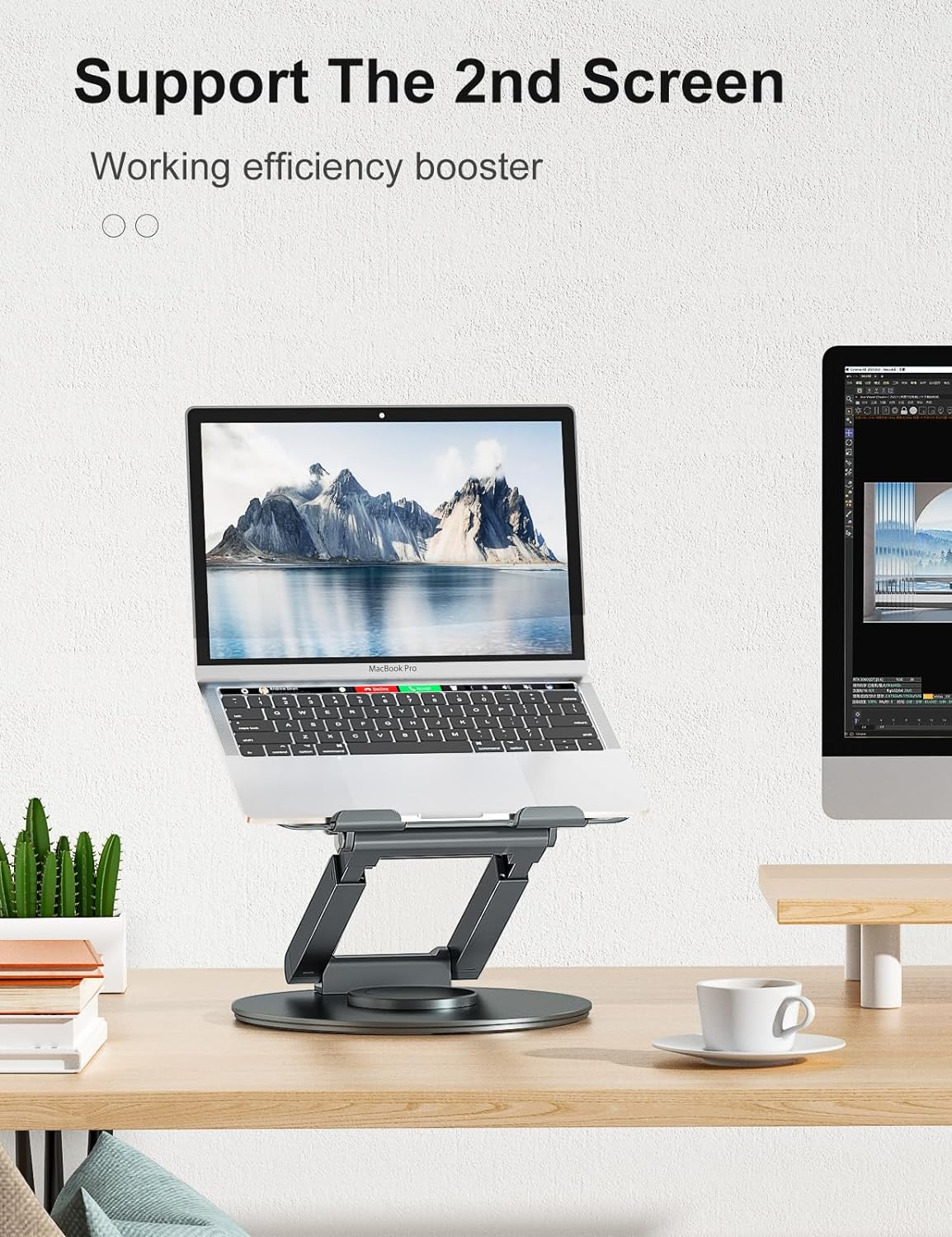 Tounee Telescopic Laptop Stand for Desk with 360&deg; Swivel Base, Sit to Stand, Height Adjustable, Portable Riser Holder for Good Posture, Compatible with Macbook Pro, All Laptops 10-17" - Gray image number 5