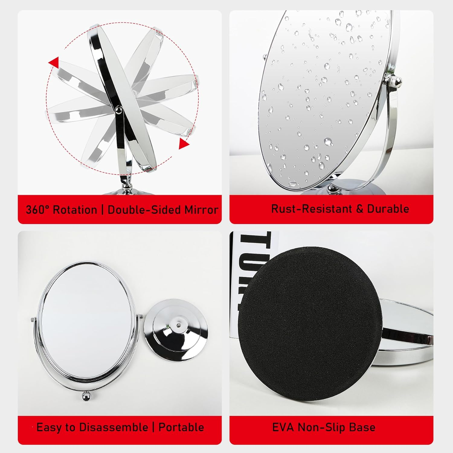 Vanity Mirror Makeup Mirror with Stand, 1X/3X Magnification Double Sided 360 Degree Swivel Magnifying Mirror, Portable Table Desk Counter Top Mirror Bathroom Shaving Mirror image number 4