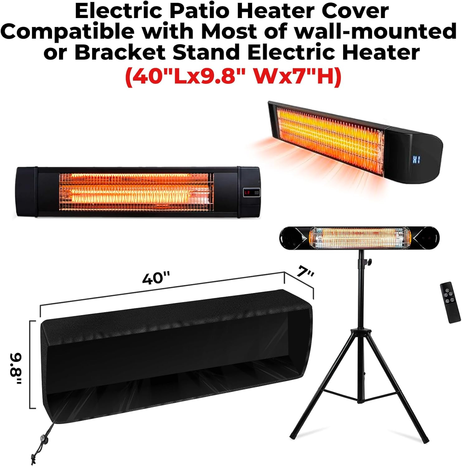 Electric Patio Heater Covers, Compatible with Most of Portable Indoor&Outdoor Wall-Mounted or Bracket Stand Electric Heater, with Remote Controlled Bag (40"Lx9.8" Wx7"H), Weather-Resistant Fabric image number 5