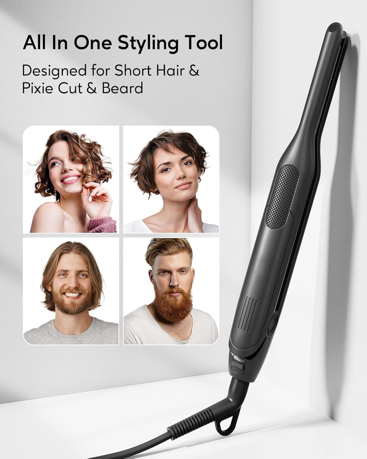 Telfun Pencil Flat Iron, 3/10" Small Iron for Short Hair, Pixie Cut and Bangs, Tiny Beard Straightener with Dual Voltage & Adjustable Temp, Mini Hair Edges Heating up in 15S image number 4