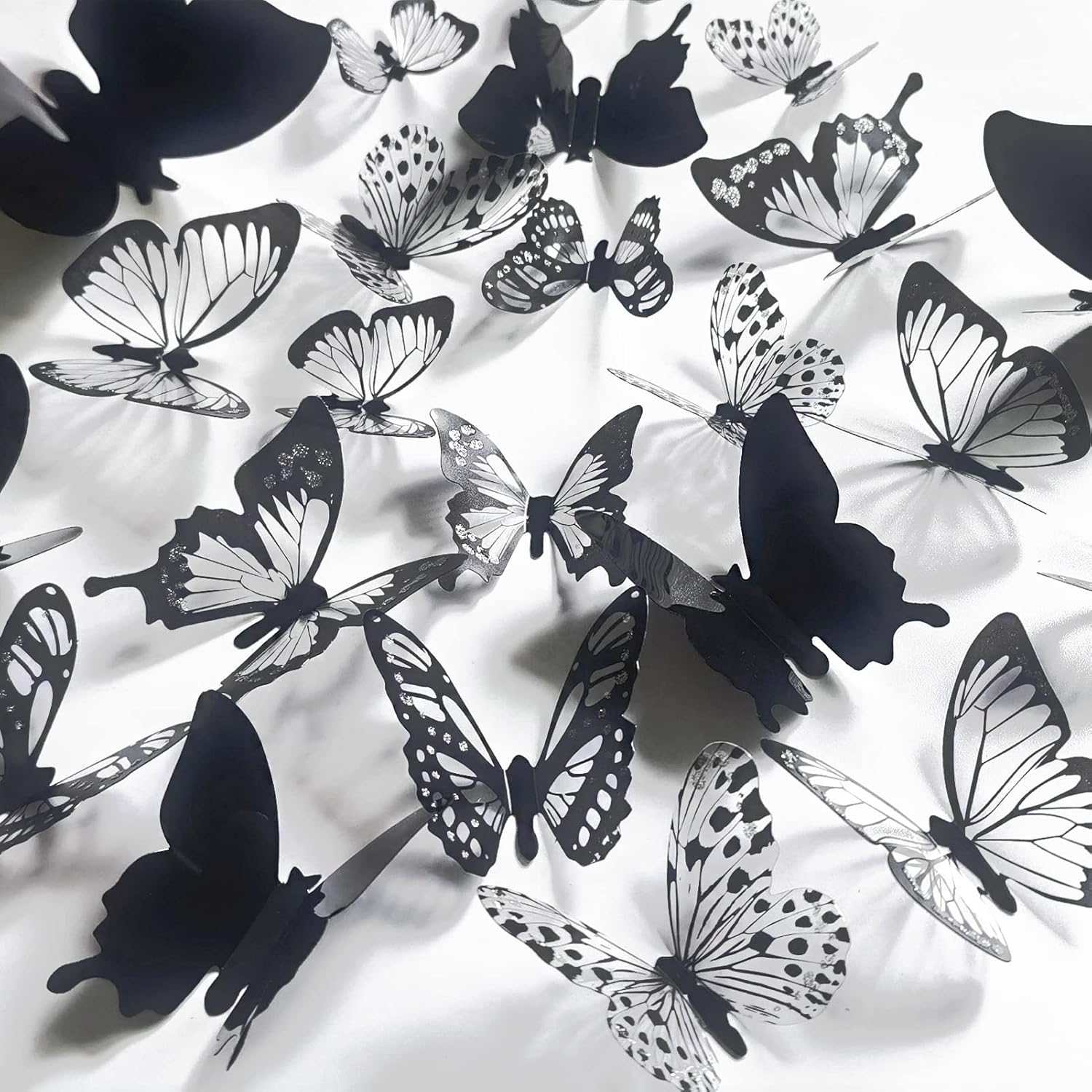 Ewong 3D Butterfly Wall Decor - 66Pcs Black Butterfly Decoration Party Cake Decorations - Removable Waterproof Wall Decal Birthday Home Room Decor Bathroom Bedroom Sticker & Murals