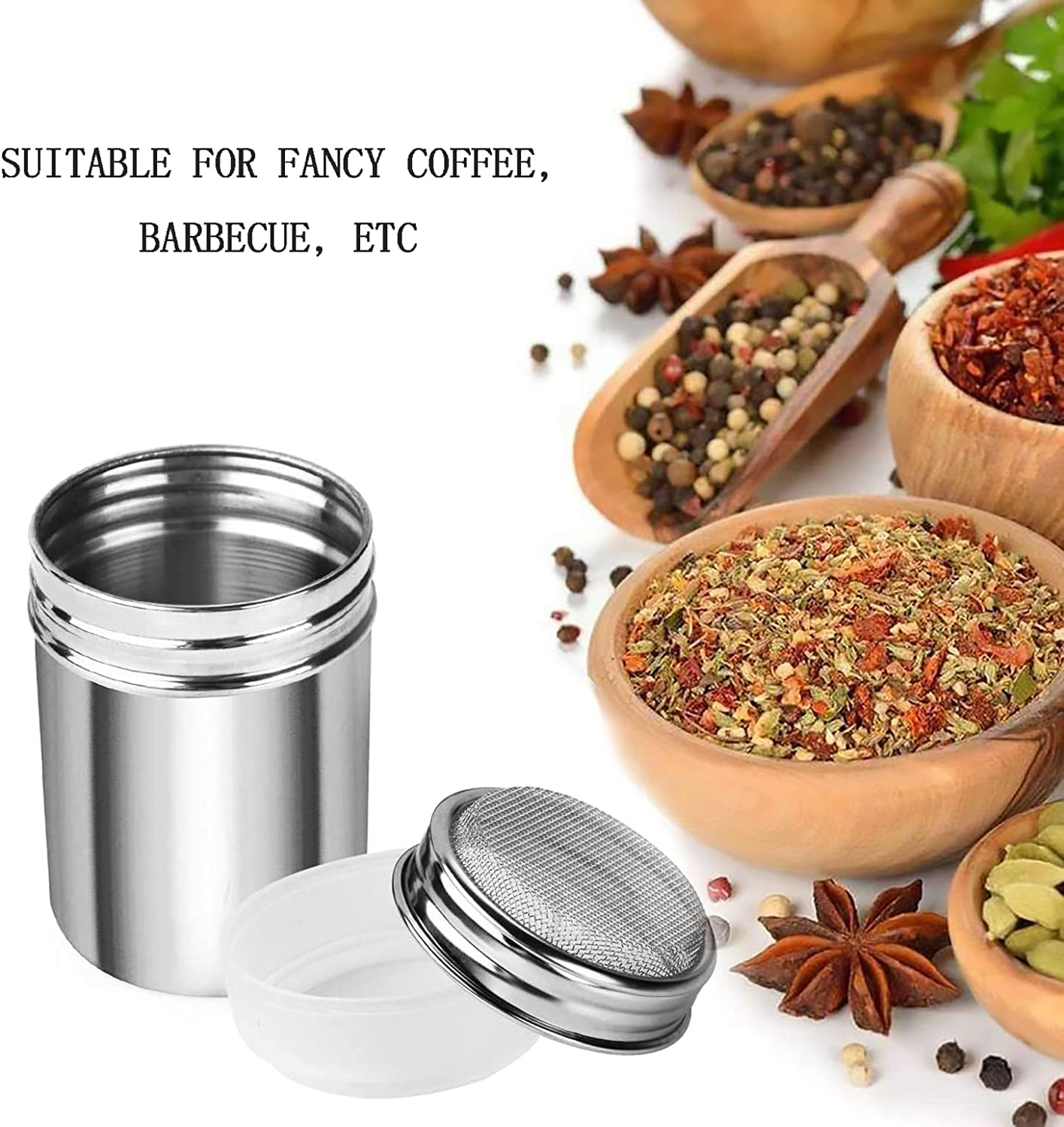 Powder Sugar Shaker Duster,1Pcs Stainless Steel Chocolate Dusters,Stainless Fine Mesh Shaker,Mesh Cans,Stainless Shaker,Coffee Cocoa with Printing Molds image number 2