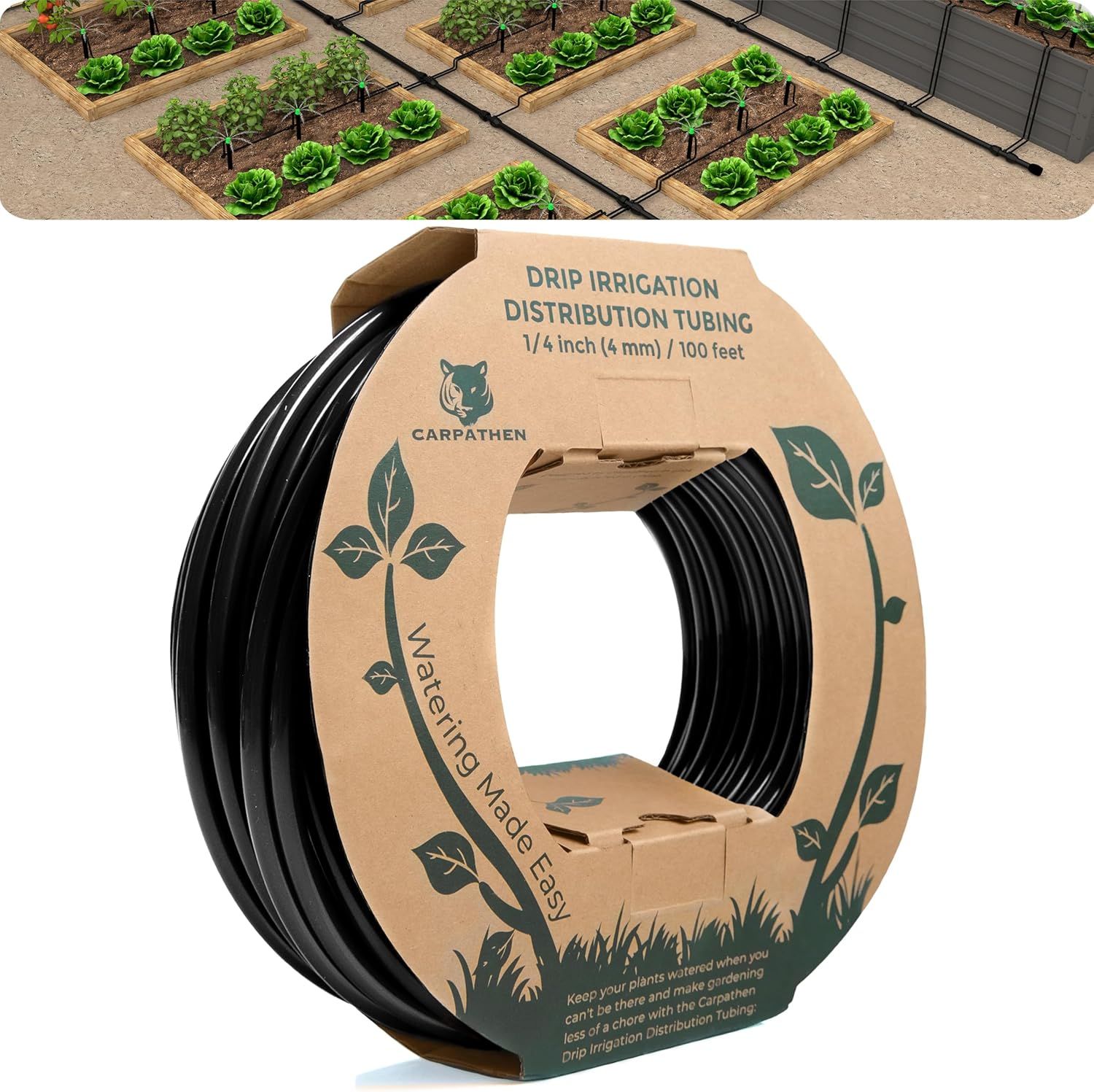 CARPATHEN 1/4 Drip Irrigation Tubing - 100Ft Black Drip Irrigation Hose Perfect for DIY Garden Irrigation System, Hydroponics, Misting, or as Blank Distribution Tubing for Any Garden Project image number 3