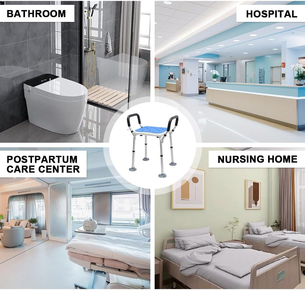 Alston Portable Shower Chair Non-Slip Bench Tub Seat 57-70Cm Height Adjustable Stool Max Load 125Kg with Removable Arms for Adults Elderly Disabled Safety