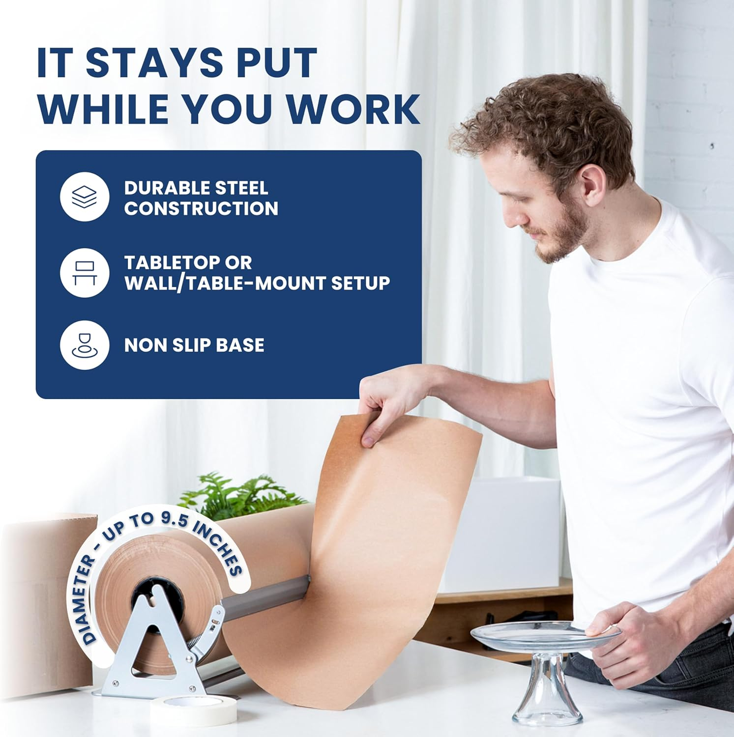 Paper Roll Dispenser and Cutter - Heavy Duty Kraft, Freezer, and Butcher Paper Dispenser - Non Slip and Wall Mountable (12 Inches)(Up to 1000Ft Rolls) image number 3