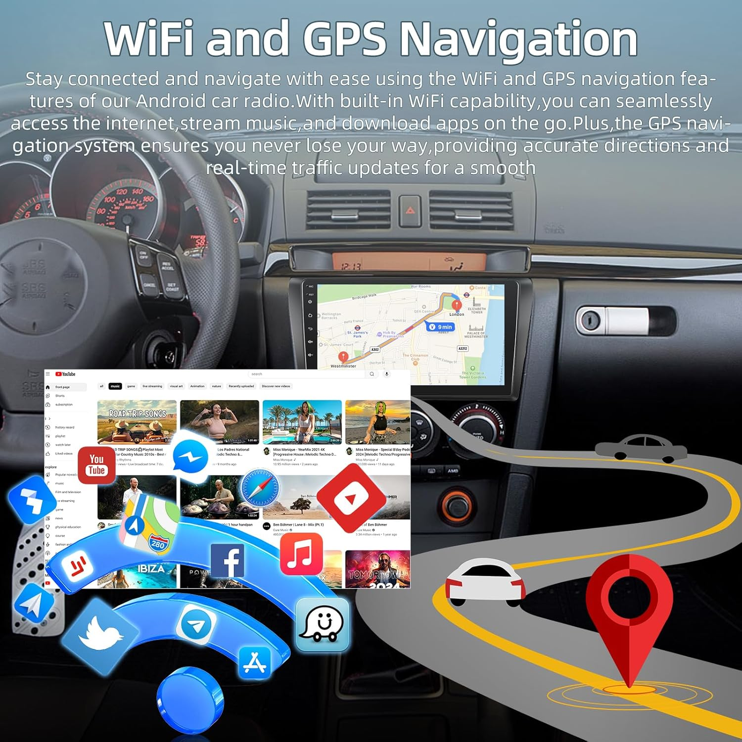 2+64G Car Radio for Mazda 3 2004-2009 - Wireless Carplay & Android Auto - 9 Inch Android 13 Stereo with Wifi/Eq/Gps + AHD Rear View Camera image number 5