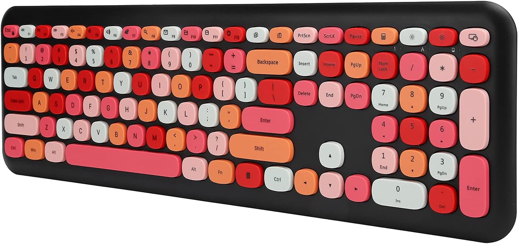 Wireless Keyboard and Mouse Combo, 2.4G Slim Full Size Colorful Keyboard Mouse Set, 110 Keys Cute round Retro Typewriter Keyboard for Computer, PC, Notebook, Laptop(Black) image number 6