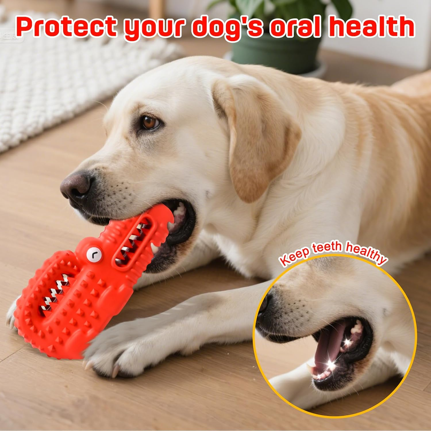 Super Tough Alligator Squeaky Chew Toys for Aggressive Chewers | Durable Rubber Dog Toys for Large Medium Small Dogs | Teeth Cleaning Chew Toy-Indestructible Dog Toy image number 4