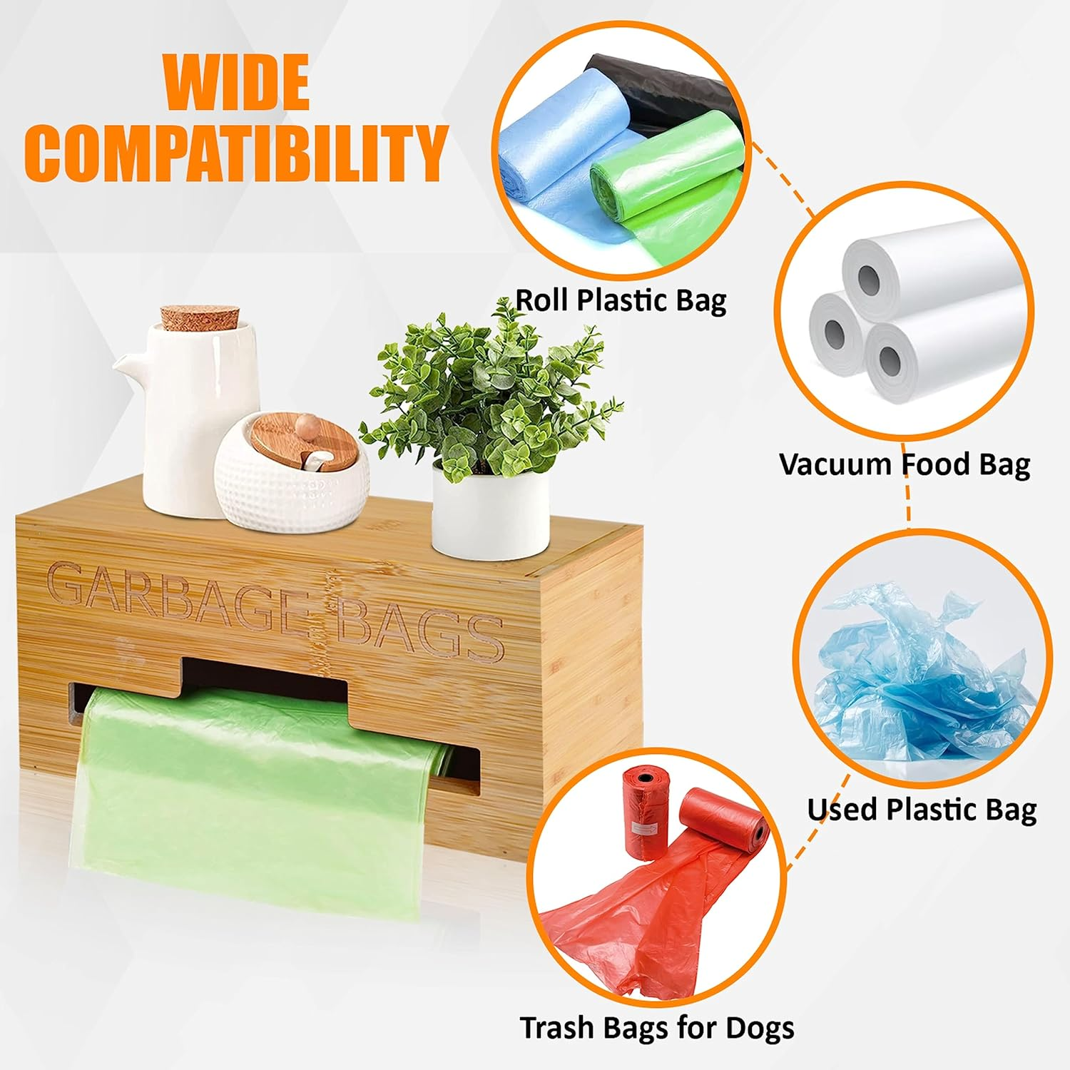 Stylish Garbage Bag Dispenser - Organize Your Kitchen with Our Inspiring Wooden Garbage Bag Holder Dispenser - Perfect for Kitchen Countertop, Pantry, and Wall Mount - 3.5 Litre Garbage Bag Compatible image number 3