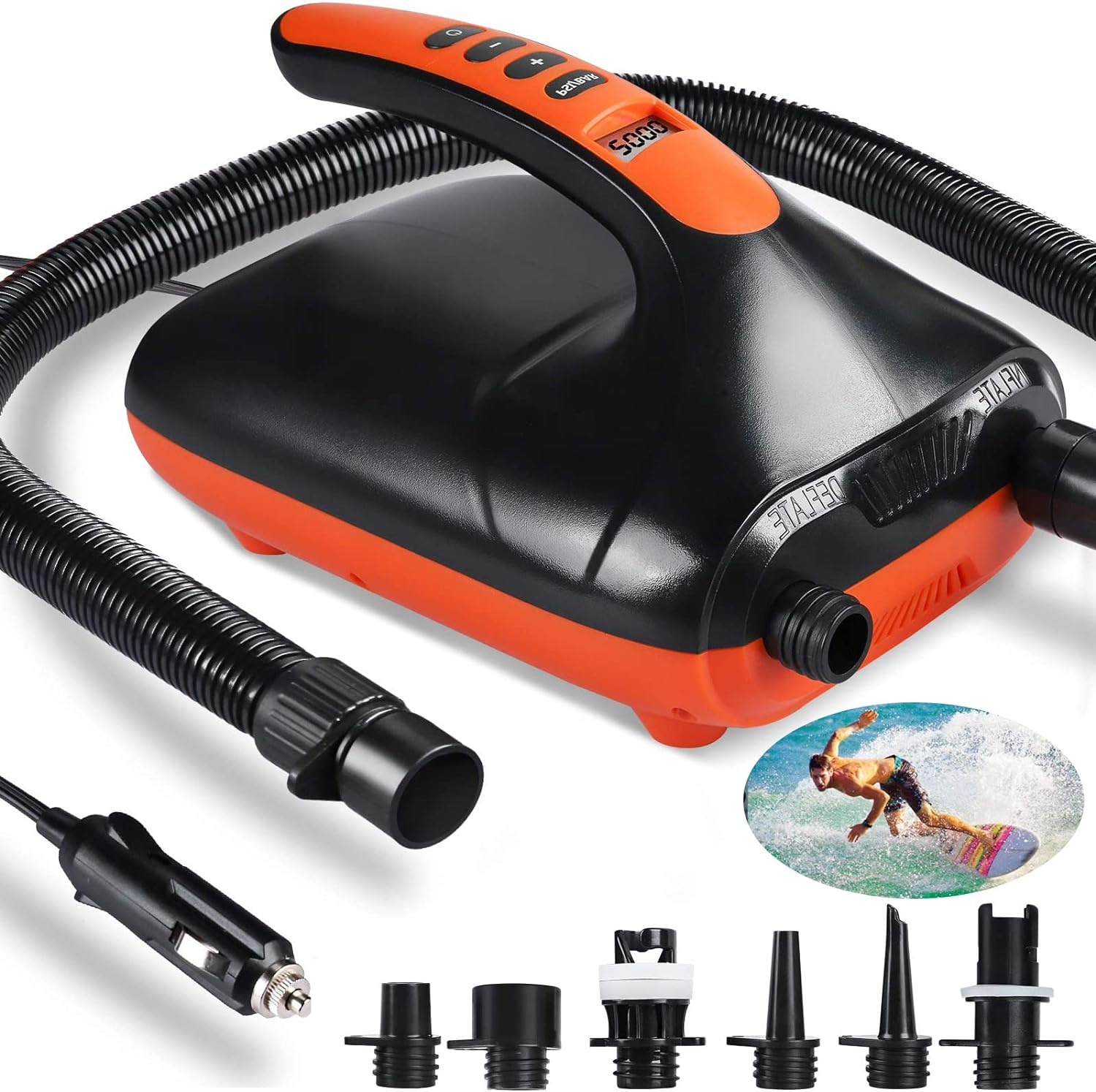 Electric Air Pump SUP 20PSI High Pressure Air Pump Quick-Fill Inflator Paddle Board Pump 12V DC Car Connector Dual Stage Inflation Paddle Board Pump for Inflatable Stand up Paddle Boards, Kayak, Boats image number 5