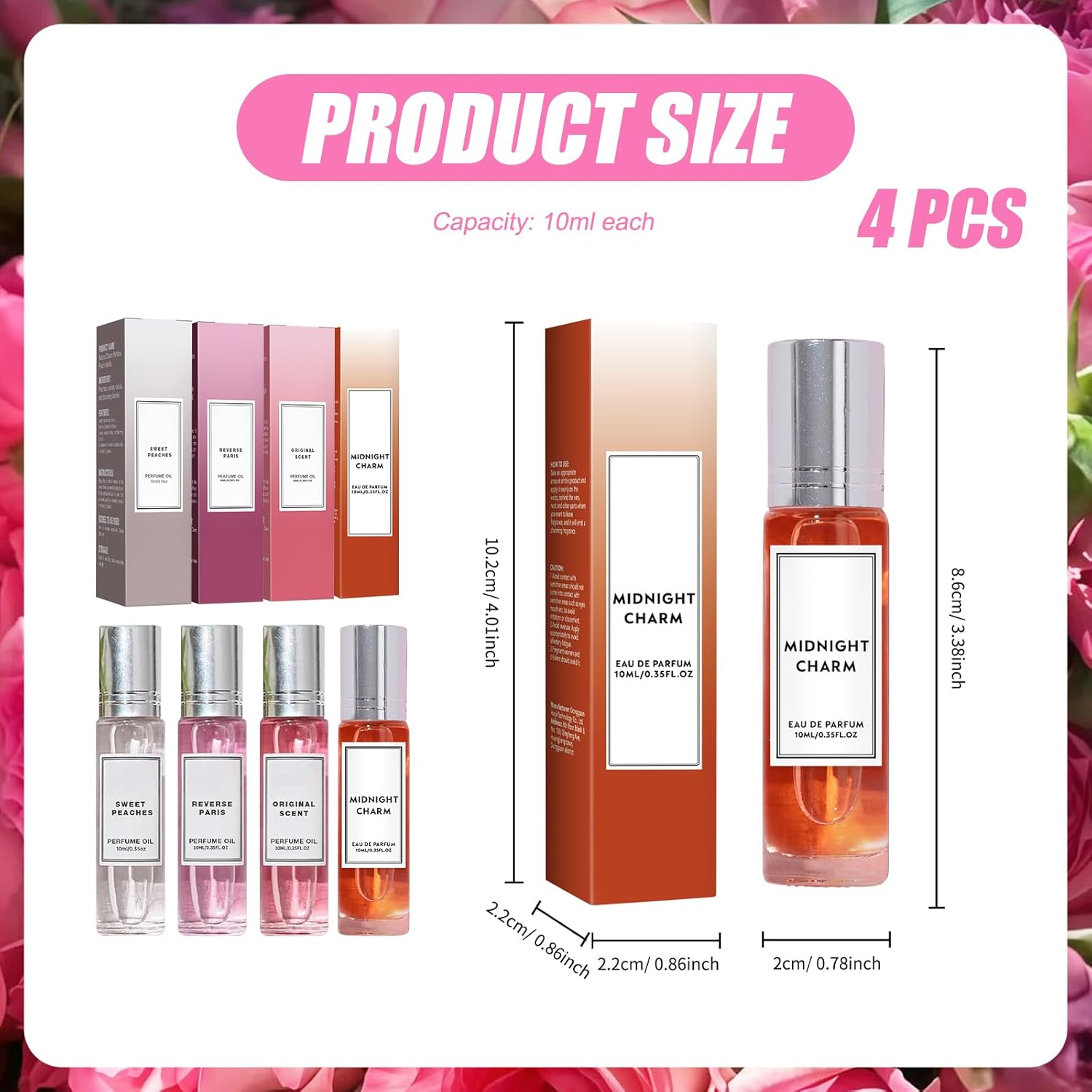 Pack of 4 Pheromone Perfume Oil for Women ，Perfume Roller&ndash; Roll-On Long-Lasting & Sexy Eau De Parfum, Enhanced Scents, Compact Travel Size 0.34 Fl Oz/10Ml image number 4