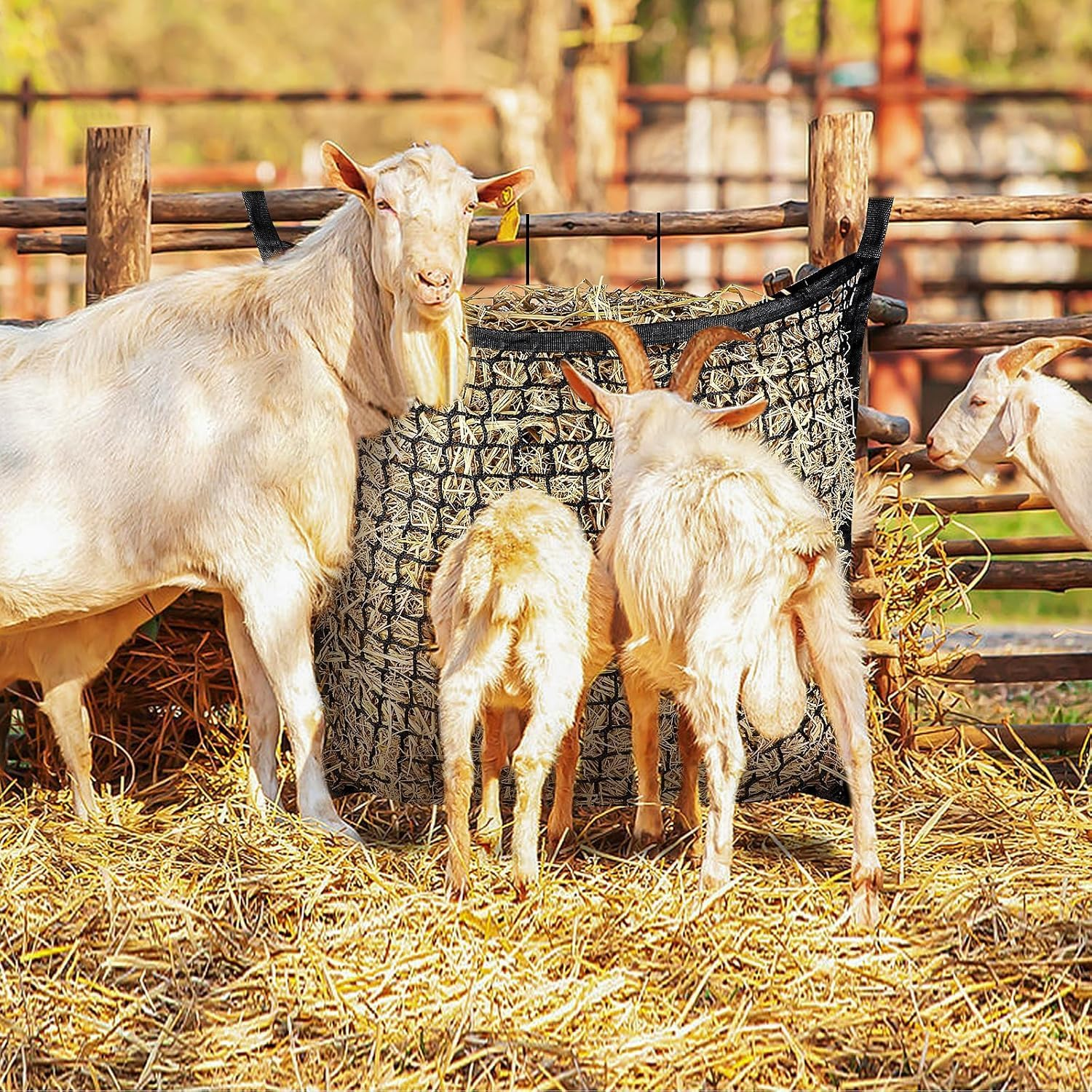 Hay Nets for Horses，2 Pieces of Knotless Slow Feeding Hay Nets with 4 Horse Hook Clips, Large Capacity Open Top Hanging Hay Bags for Horses(Black, 2PC)