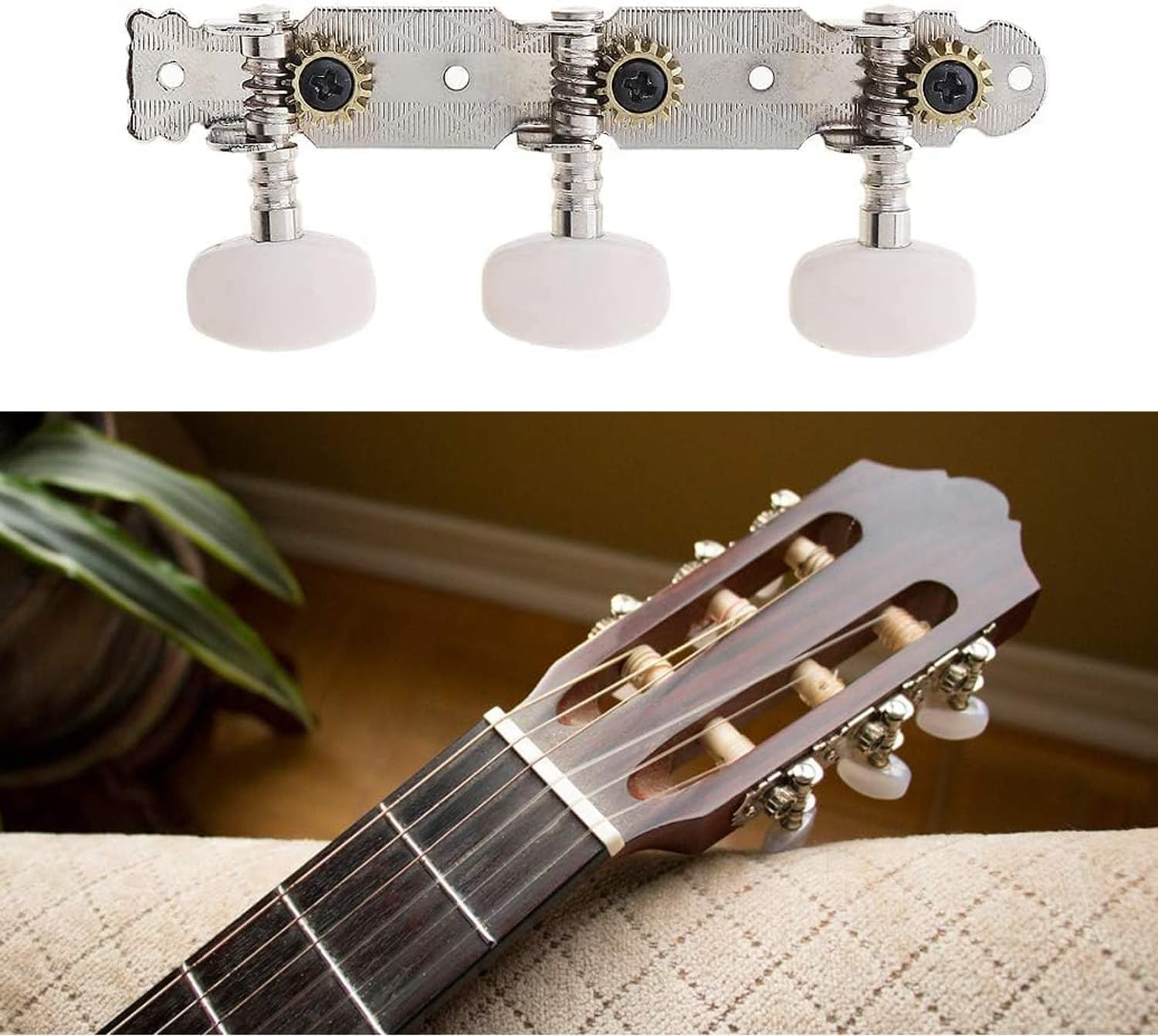 1Pairs Guitar String Tuning Pegs Tuning Keys Machine Heads Tuning Machines for Classical Guitar Chrome Plated 3R3L on a Plank with Acrylic Button Compatible with Classical Guitar image number 6