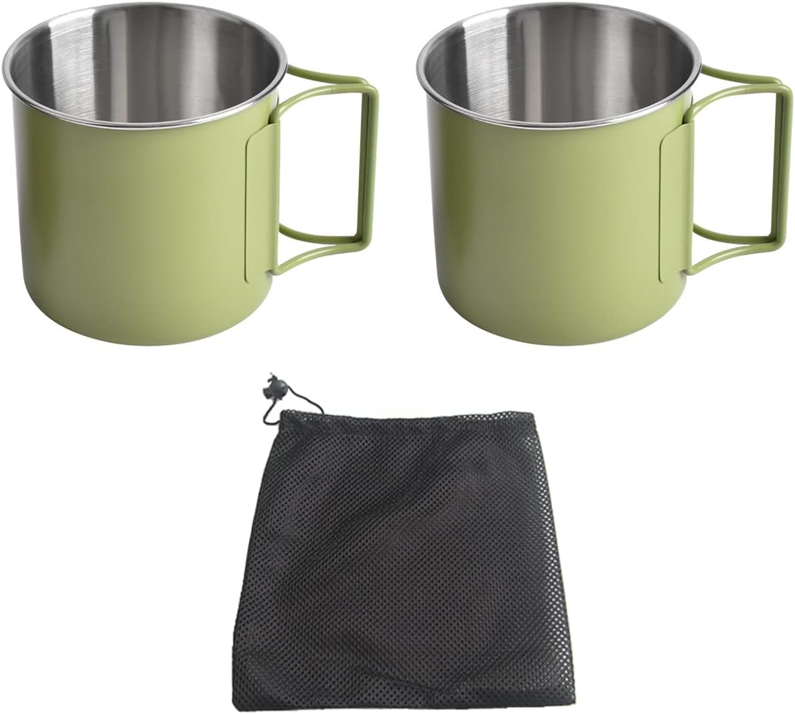 Set of 2 NUZAMAS Folding Cup 330Ml 304Stainless Steel Coffee Tea Water Cup Portable Outdoor Camping Cup for Outdoor Hiking Cooking Camping Pot Open Fire(Green) image number 3