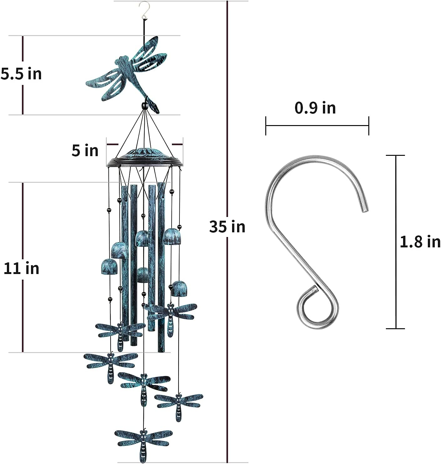Monsiter QE Outdoors Wind Chimes with 4 Aluminum Tubes - Dragonfly S Hook, Wind Bells Hanging Decorate for Patio, Garden, Backyard or Porch image number 2