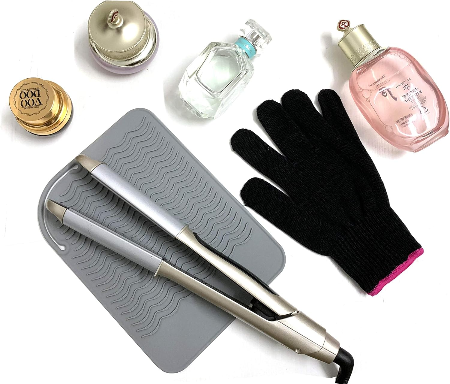 Flat Iron Travel Mat, Curling Iron Counter Protector with Heat Resistant Glove for Curling Irons, Hair Straightener, Flat Irons and Hair Styling Tools, 9&rdquo; X 6.5&rdquo;, Gray by Lessmon image number 2