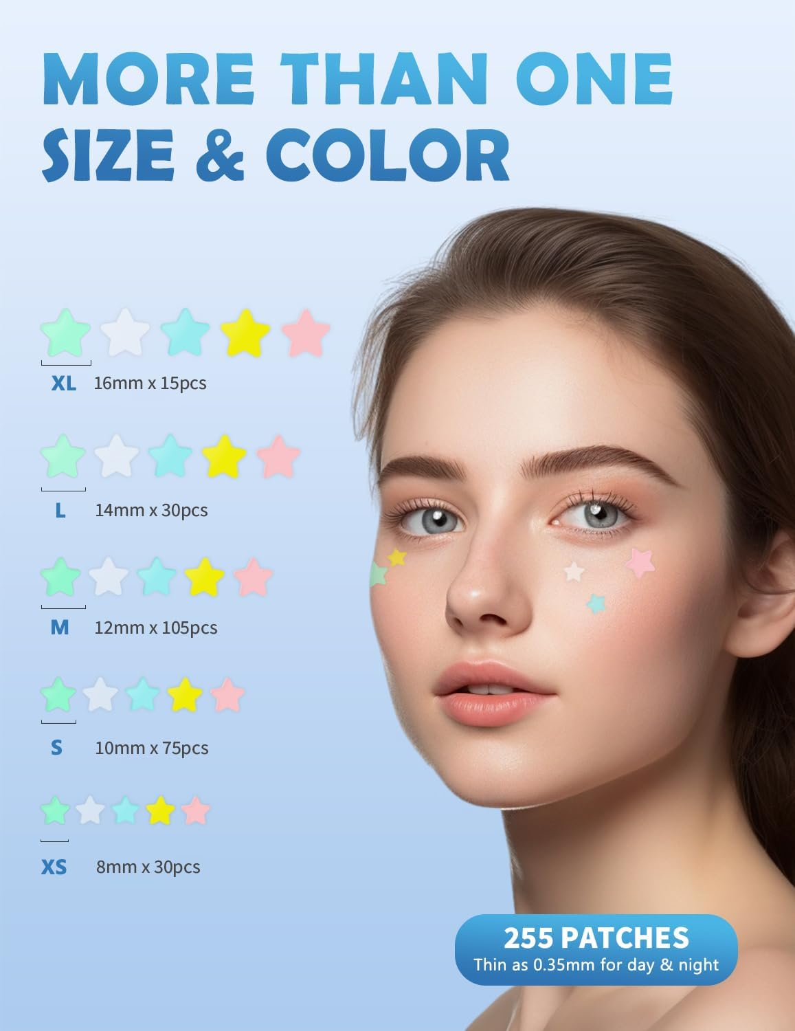 Pimple Patches for Face, 255Pcs 5Colors & 5Sizes(8,10,12,14,16Mm) Hydrocolloid Acne Patches Precise Matches Different Sizes, Cute Star Spot Stickers, Tea Tree Salicylic Acid Centella, Zits Absorbing image number 4
