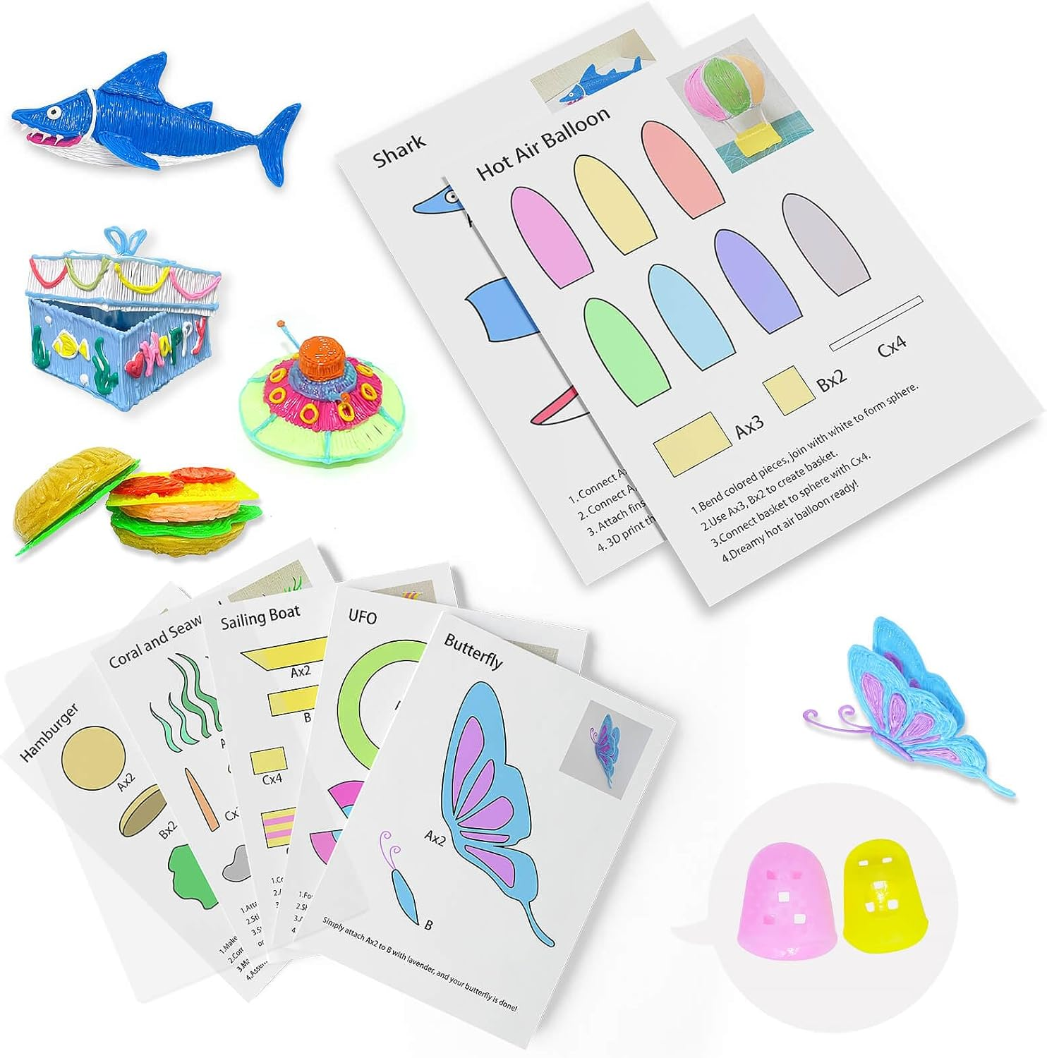 Dayker 3D Printing Pen Drawing Book, 40 Patterns Colorful Painting Graffiti Template, Thick Paper Stencils with a PVC Transparent Board for Birthday Christmas DIY Craft Gift image number 3